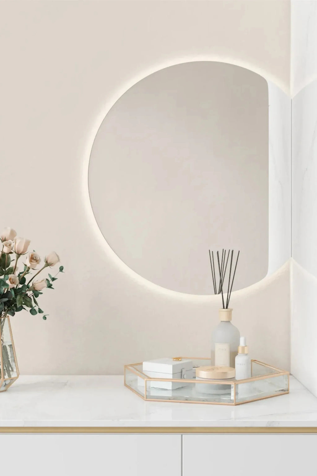 Half-Moon Mirror With Lights - THAT COOL LIVING