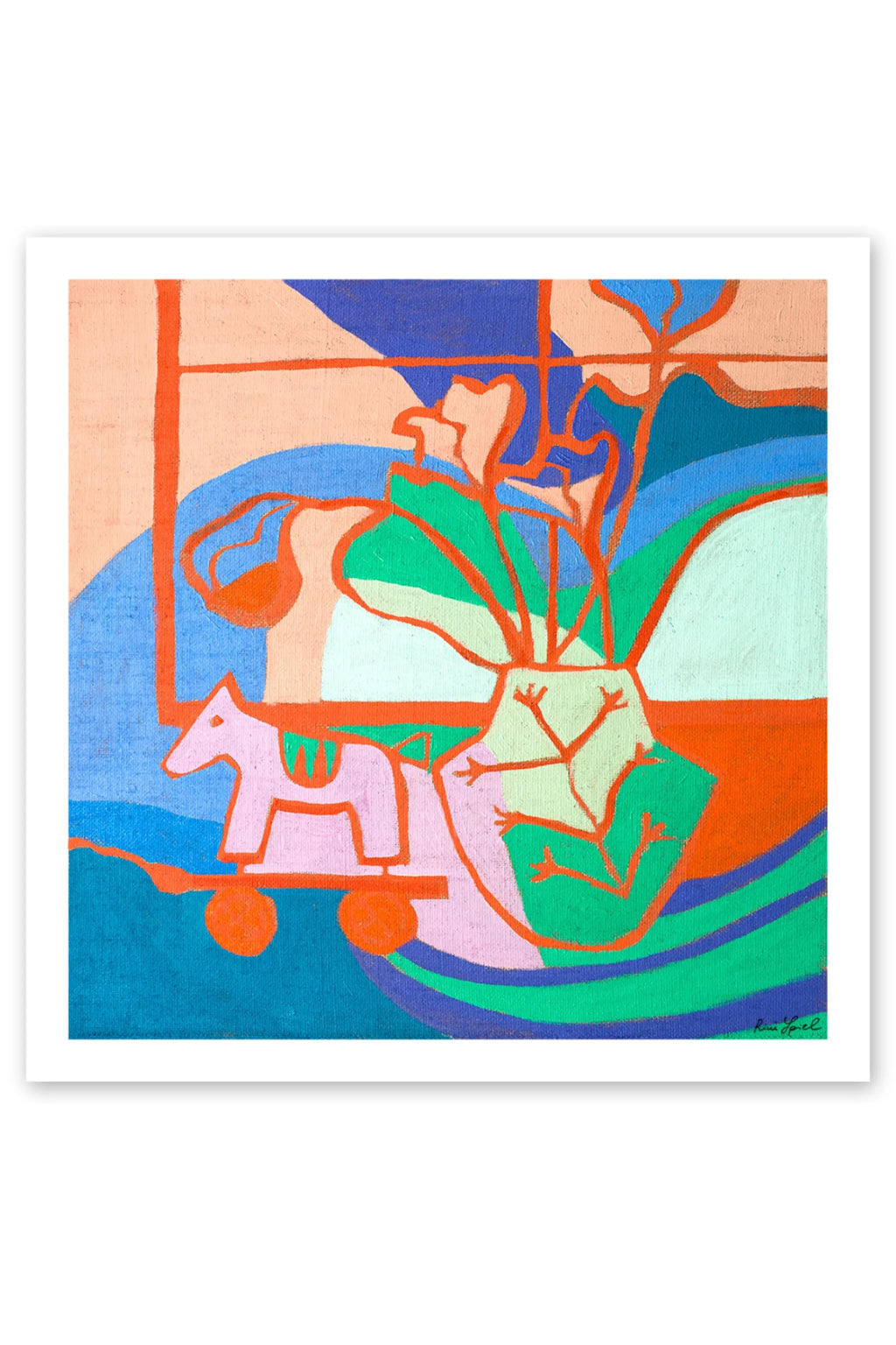 The Poster Club Fini, a vibrant contemporary abstract art print with a playful, folk art-inspired aesthetic and visible brushstroke texture.