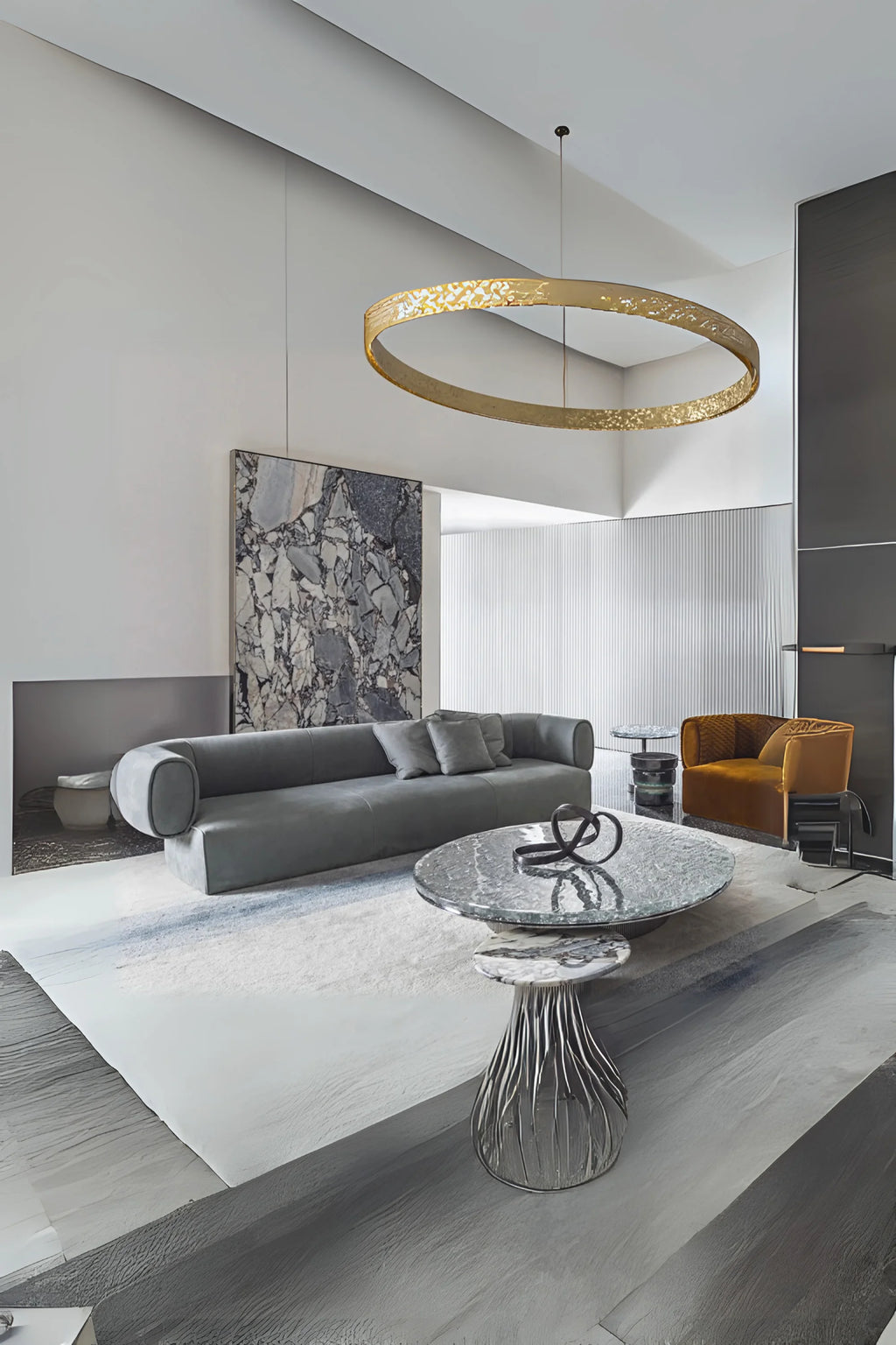 Hessentia Hug Sofa, a contemporary dark grey sofa featuring plush, soft fabric upholstery and a distinctive low-profile, curved silhouette with rounded arms and deep seating. This modern minimalist design offers luxurious comfort, perfect for elegant living rooms and organic modern interior styles.