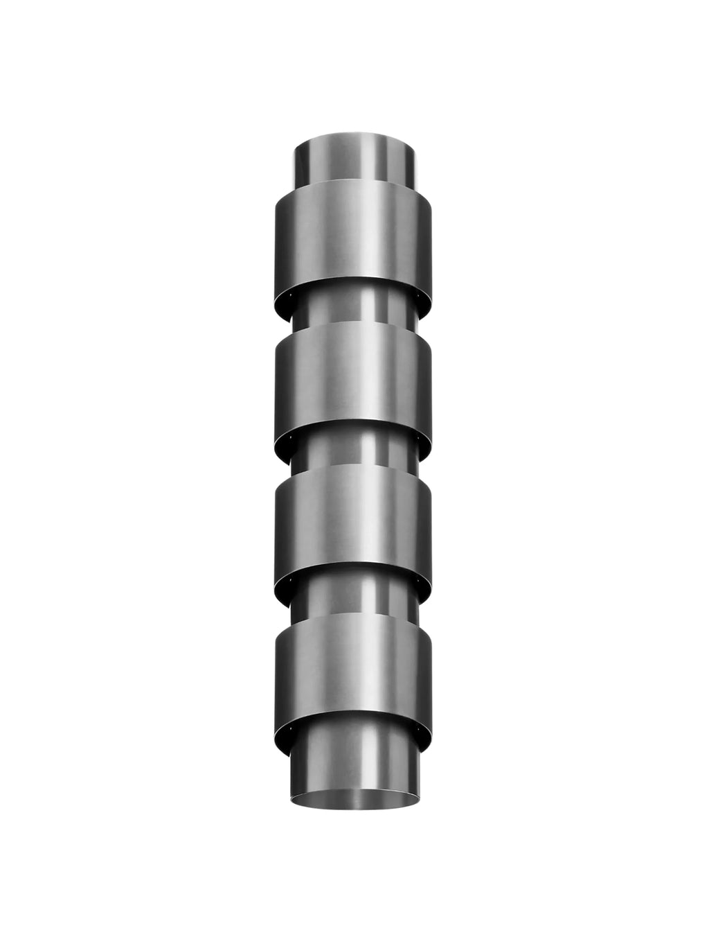 CTO Lighting Ring Tall Wall Lamp, a sleek modern minimalist wall lamp featuring a series of stacked, overlapping cylindrical bands crafted from brushed metal with a satin silver-grey finish.