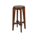  Rustic wooden bar stool with a curved back and footrest