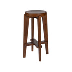  Rustic wooden bar stool with a curved back and footrest
