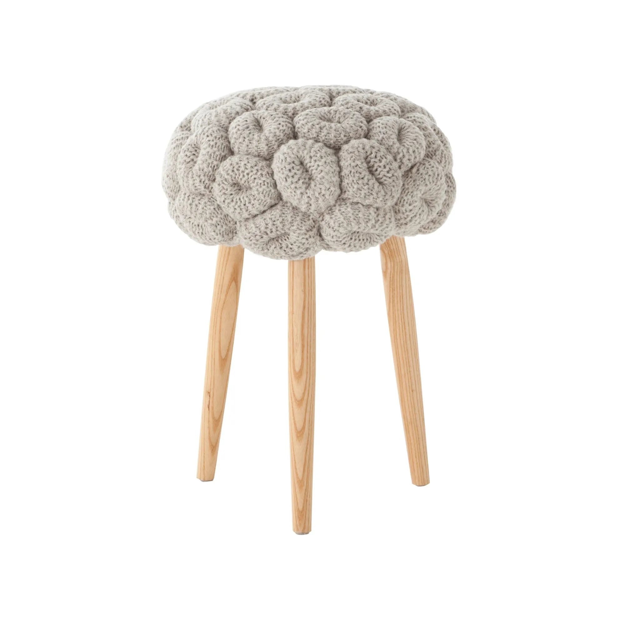 Handcrafted knitted stool with a comfortable cushion and wooden legs