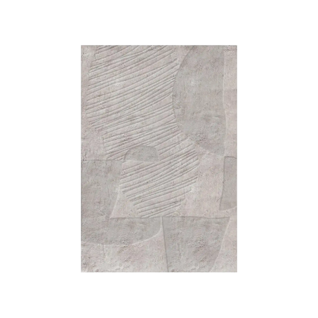 Layered Artisan Guild Wool Rug, a light gray textured area rug with abstract organic shapes and etched linear patterns, crafted from soft wool. Perfect for adding a contemporary and cozy touch to l...