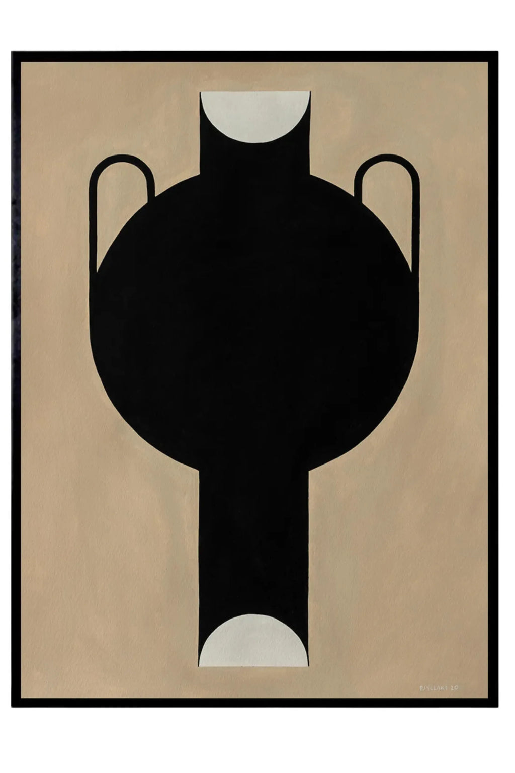 The Poster Club Silhouette Of A Vase 07, a minimalist abstract art print showcasing a bold black geometric vase silhouette set against a warm beige background.