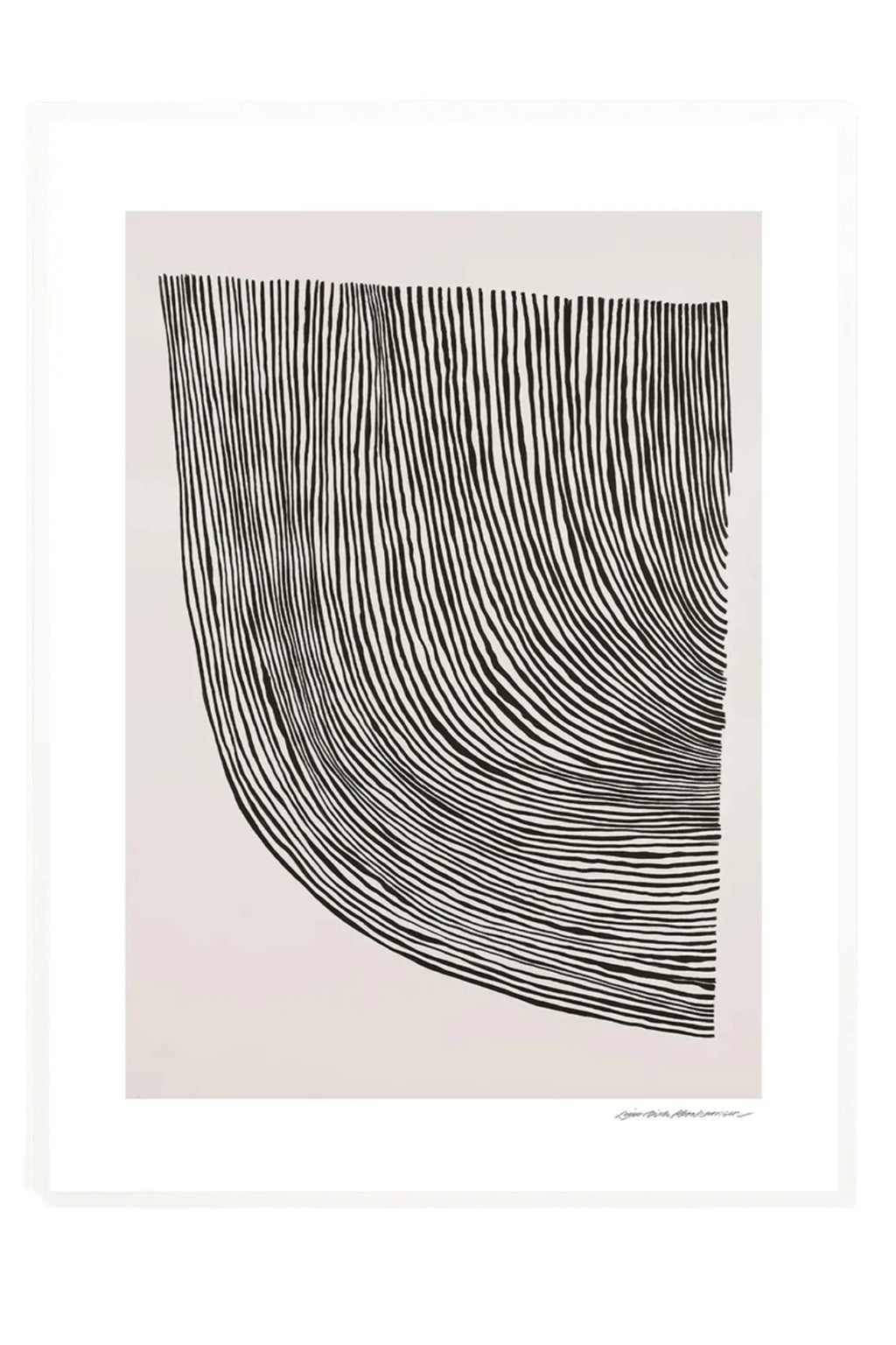 The Poster Club Curves, a striking modern abstract poster print showcasing a dynamic composition of dense black organic lines that flow and curve across a soft light beige background, creating a minimalist graphic texture.