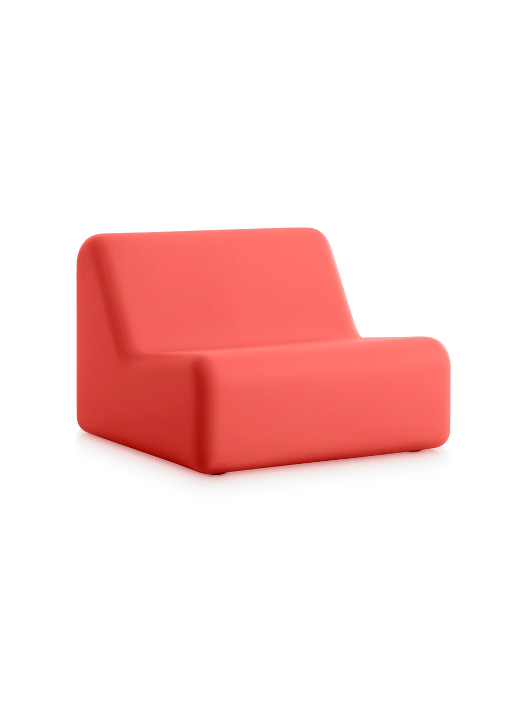 Diabla 365 Club Armchair in striking red, exhibiting its bold, contemporary design with a comfortable, wide seat, integrated backrest, and soft, rounded contours, set against a white background.