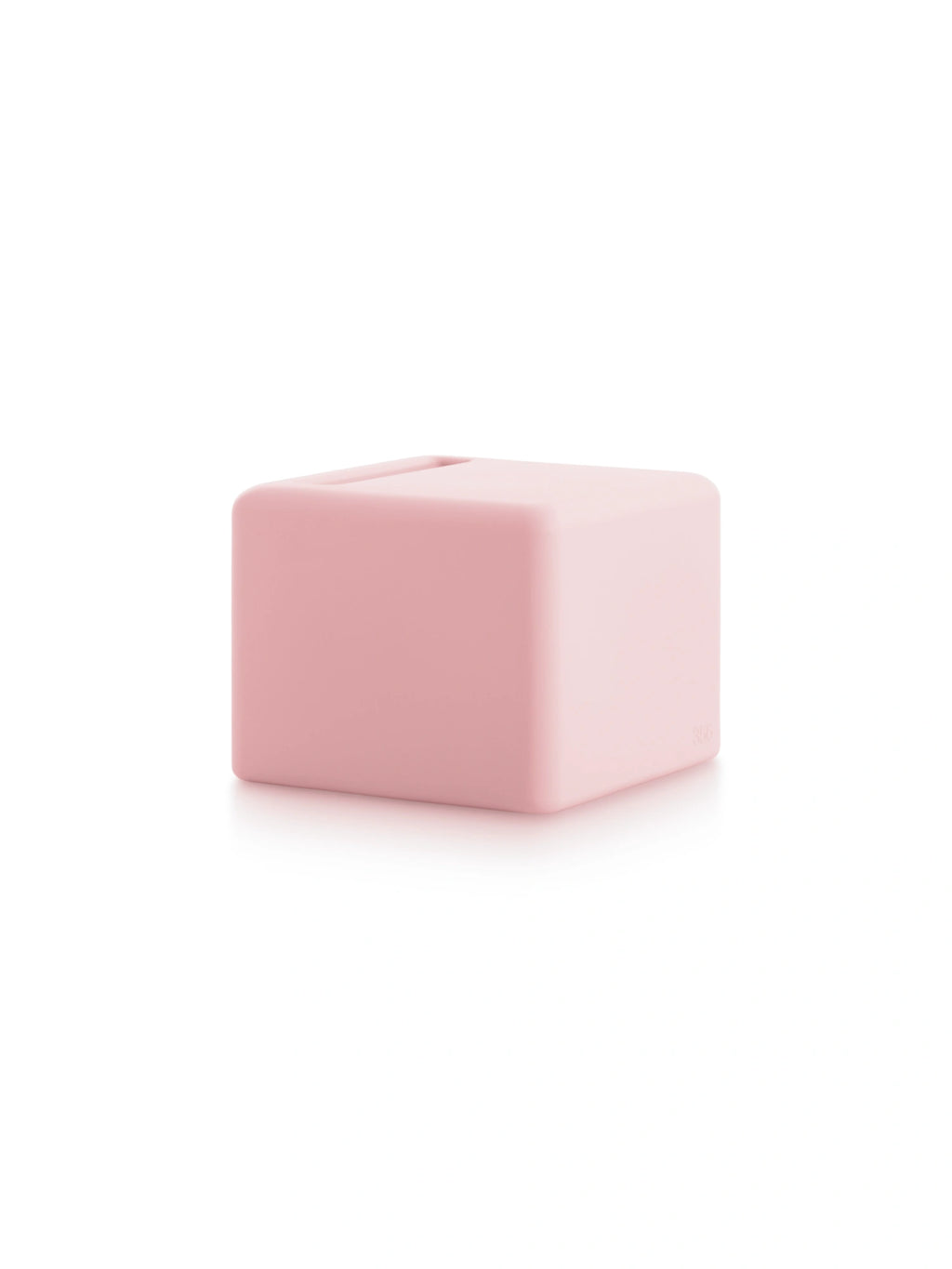Diabla 365 Stool in delicate pink, featuring a minimalist, cube-like form with subtly curved corners and a smooth, premium texture, offering a stylish and functional accent, displayed on a white background.