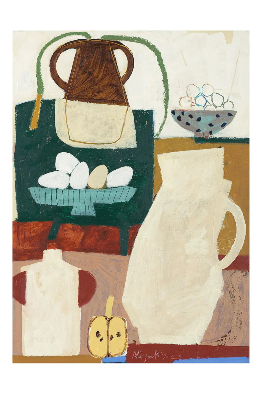 The Poster Club In the Kitchen at My Grandma, a contemporary abstract still life art print featuring a warm, painterly aesthetic with bold brushstrokes and simplified forms.