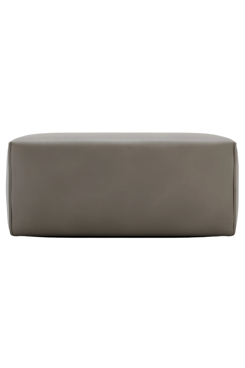 Domkapa Grant Bench, a modern minimalist rectangular bench upholstered in smooth taupe faux leather with neatly piped edges and a sleek, low-profile design. This contemporary greige bench is ideal for an entryway, living room accent, or as a chic end-of-bed bench in a modern bedroom.
