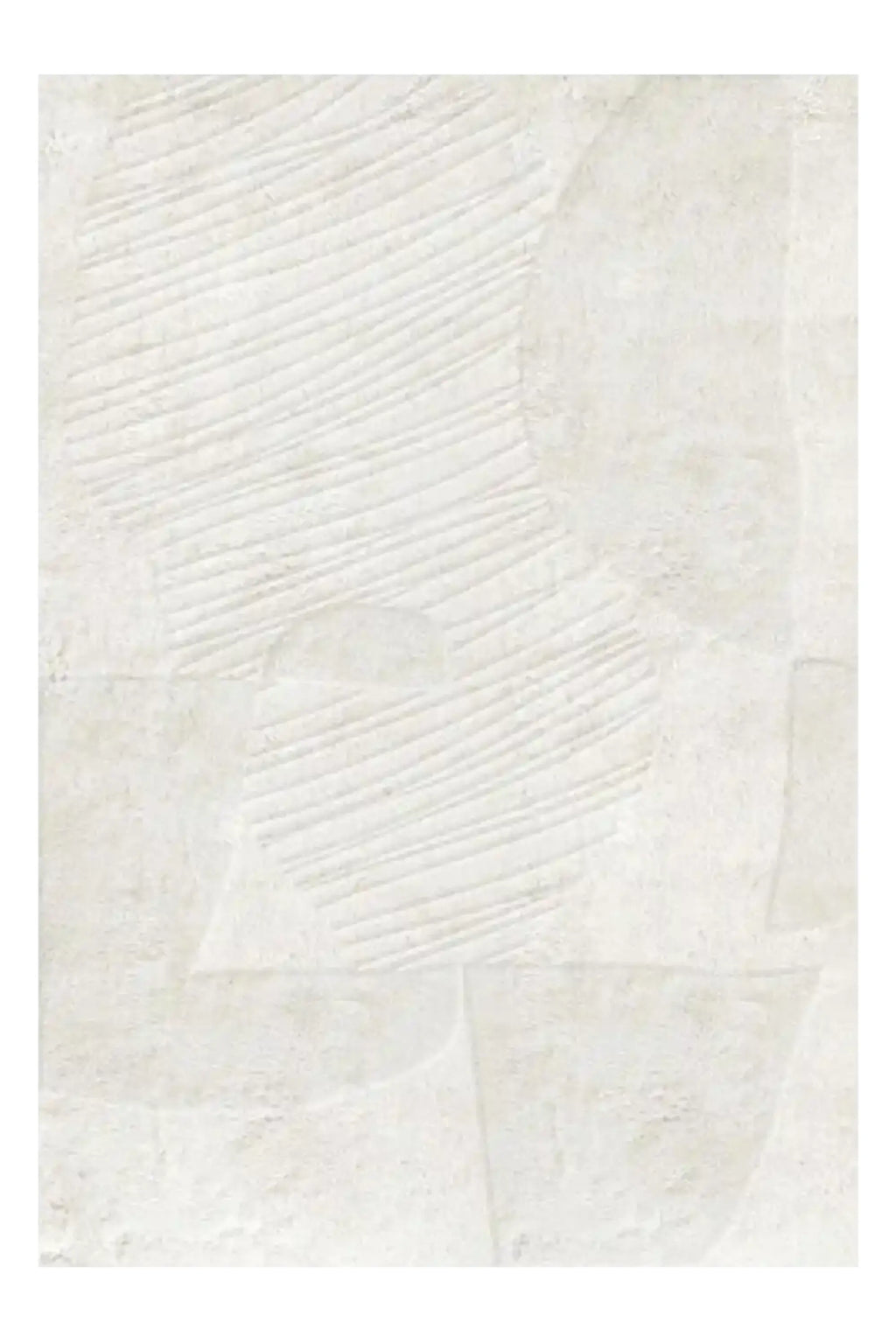Layered Artisan Guild Wool Rug, a plush off-white textured area rug with abstract carved lines and organic shapes. Perfect for adding contemporary warmth and softness to living room floors.