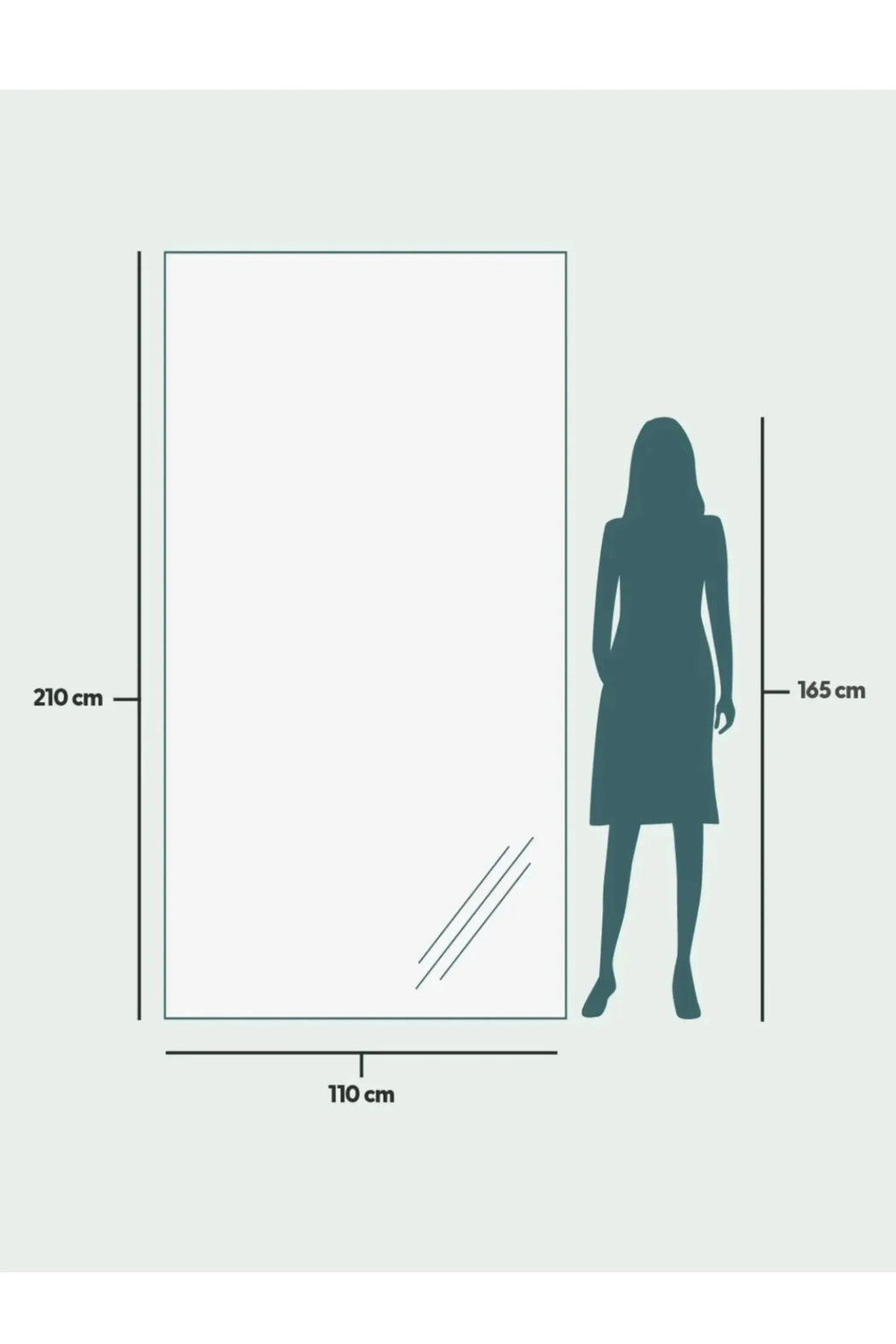 TCL Studios Sleek Full Length Mirror, an oversized modern minimalist mirror featuring a clean, rectangular silhouette with a frameless or ultra-thin black edge, offering a full reflection.