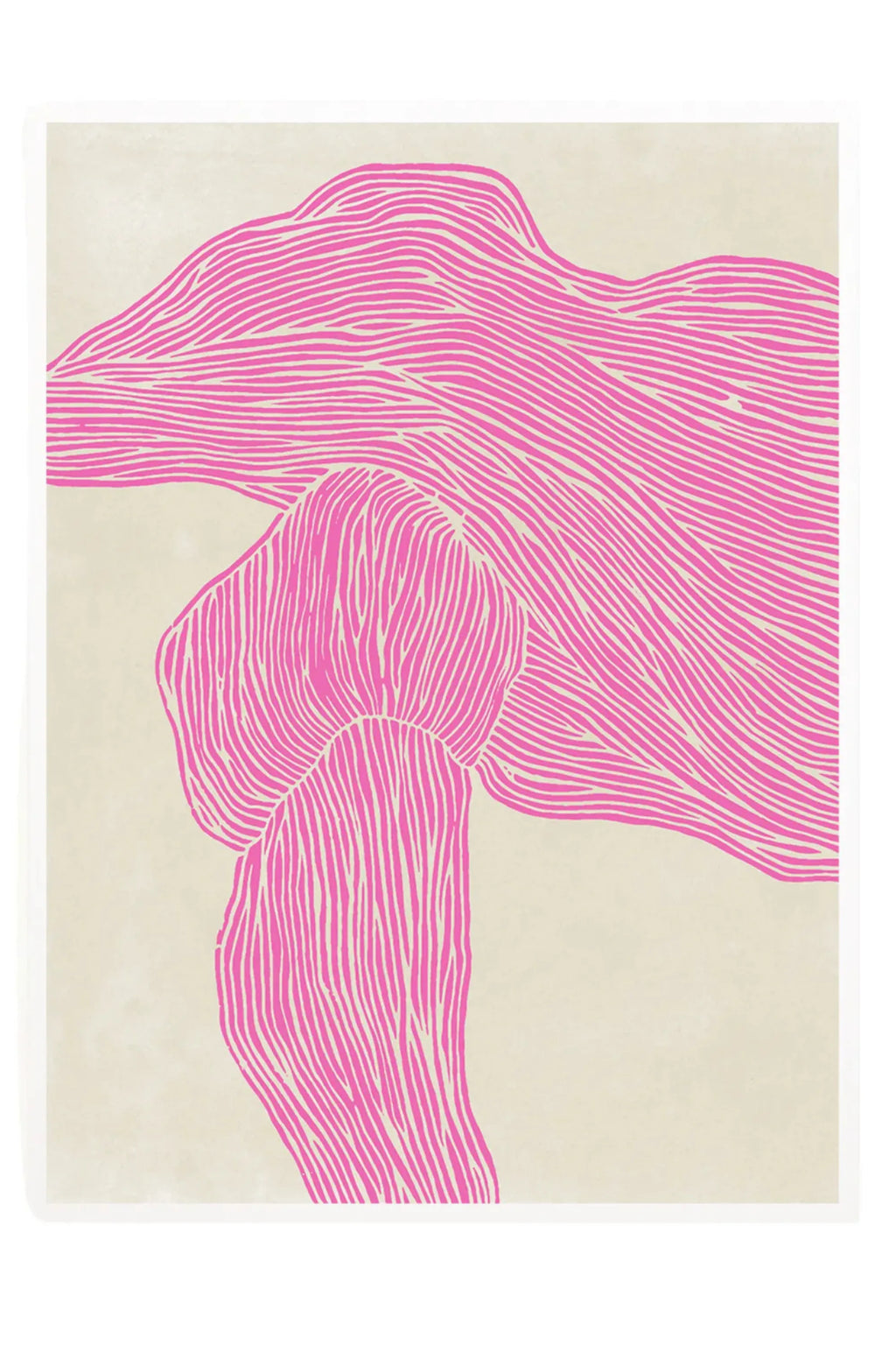 The Poster Club The Line – Pink, a vibrant abstract art print featuring bold hot pink parallel lines forming organic, flowing shapes against a subtle textured light beige background. This contemporary graphic poster offers a striking minimalist aesthetic with a playful pop of fuchsia color. Ideal as modern wall art for a living room, bedroom, or a fun addition to a gallery wall.