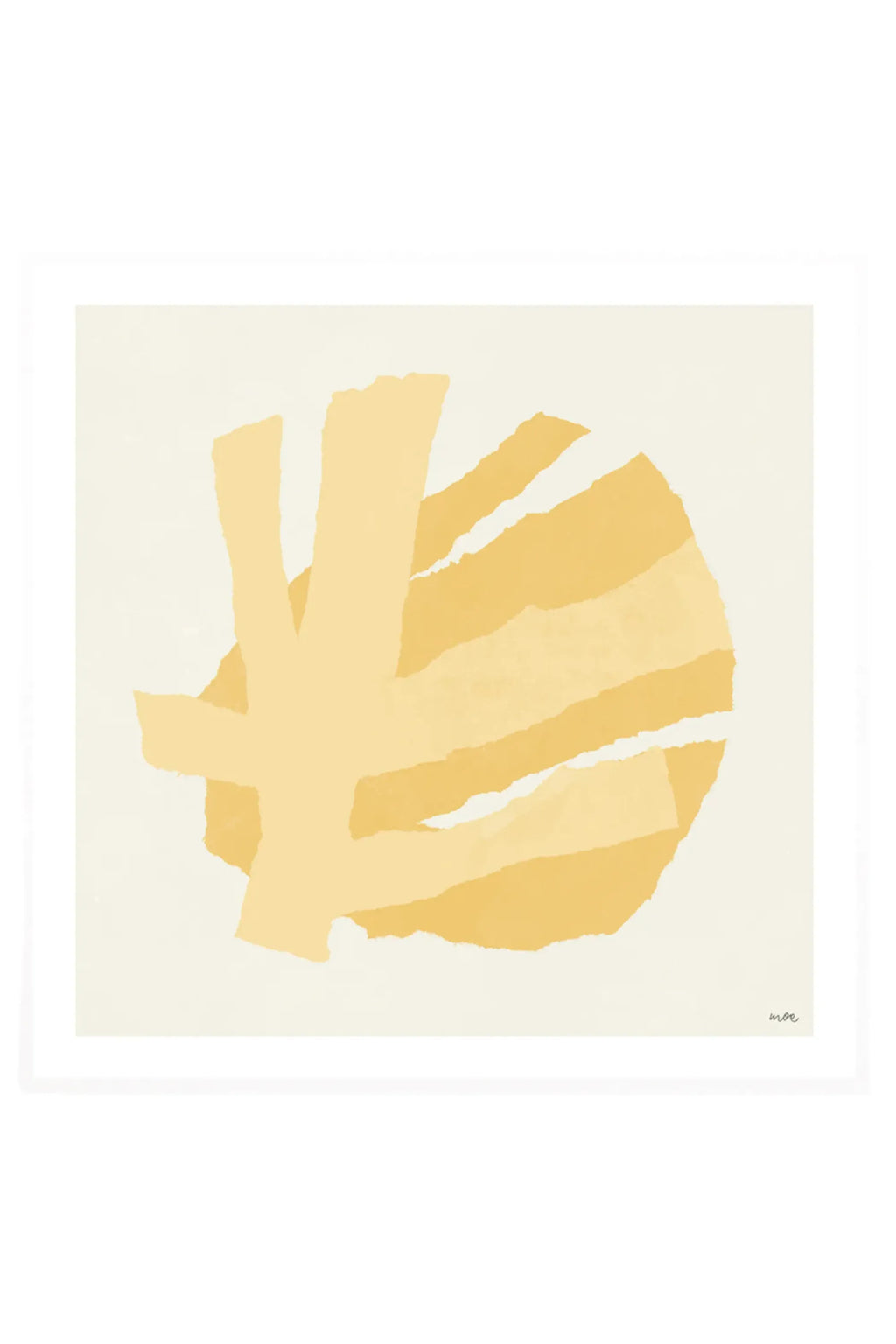 The Poster Club Branching III, a minimalist abstract art print featuring organic, torn-paper-like shapes in varying shades of muted yellow and ochre, arranged in a dynamic, branching composition against a soft cream background. This contemporary wall art piece is perfect for adding a touch of Scandinavian elegance or organic modern style to living rooms, bedrooms, or gallery walls.
