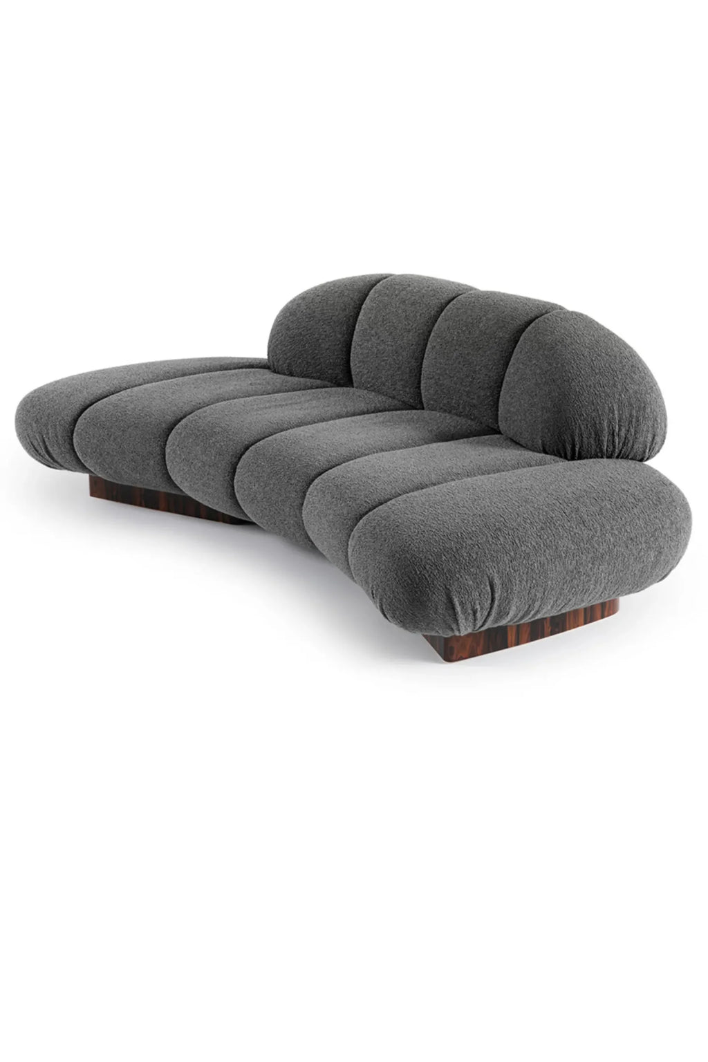 Hessentia Kiro Sofa, a sophisticated dark grey organic modern sofa with a distinctive sculptural, low-profile design.