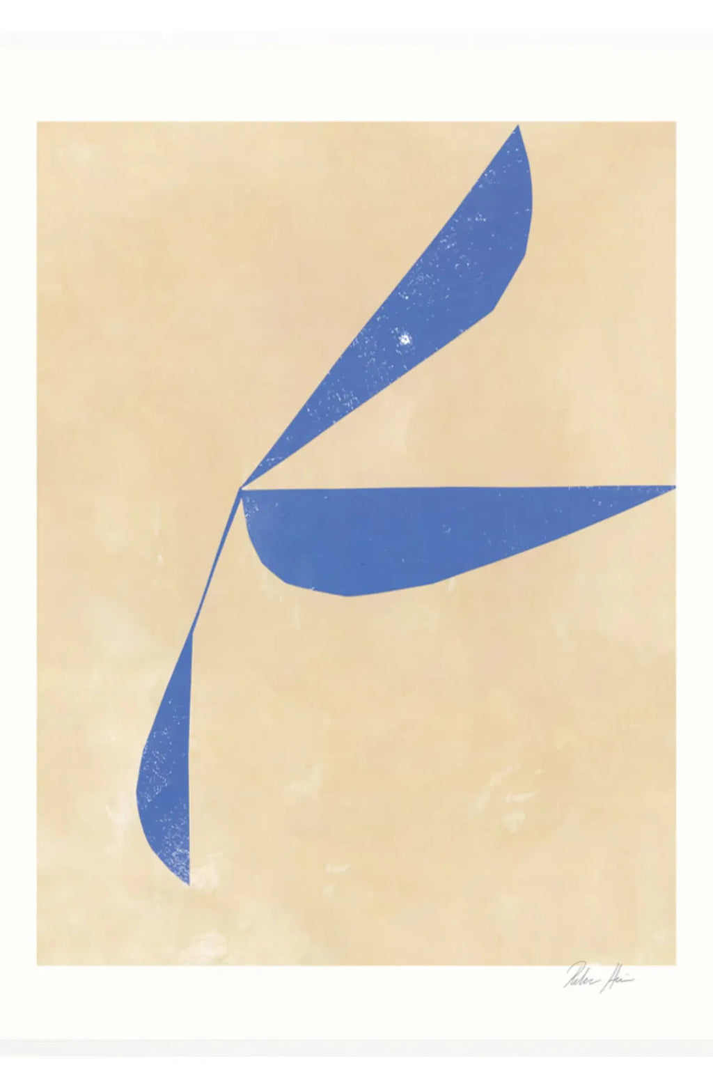 The Poster Club Move no. 04, a contemporary abstract art print featuring bold royal blue organic shapes with a distressed, painterly texture, set against a warm, light beige background with subtle texture. This modern minimalist wall art is perfect for adding a pop of color to Scandinavian living rooms, japandi bedrooms, or a stylish gallery wall.