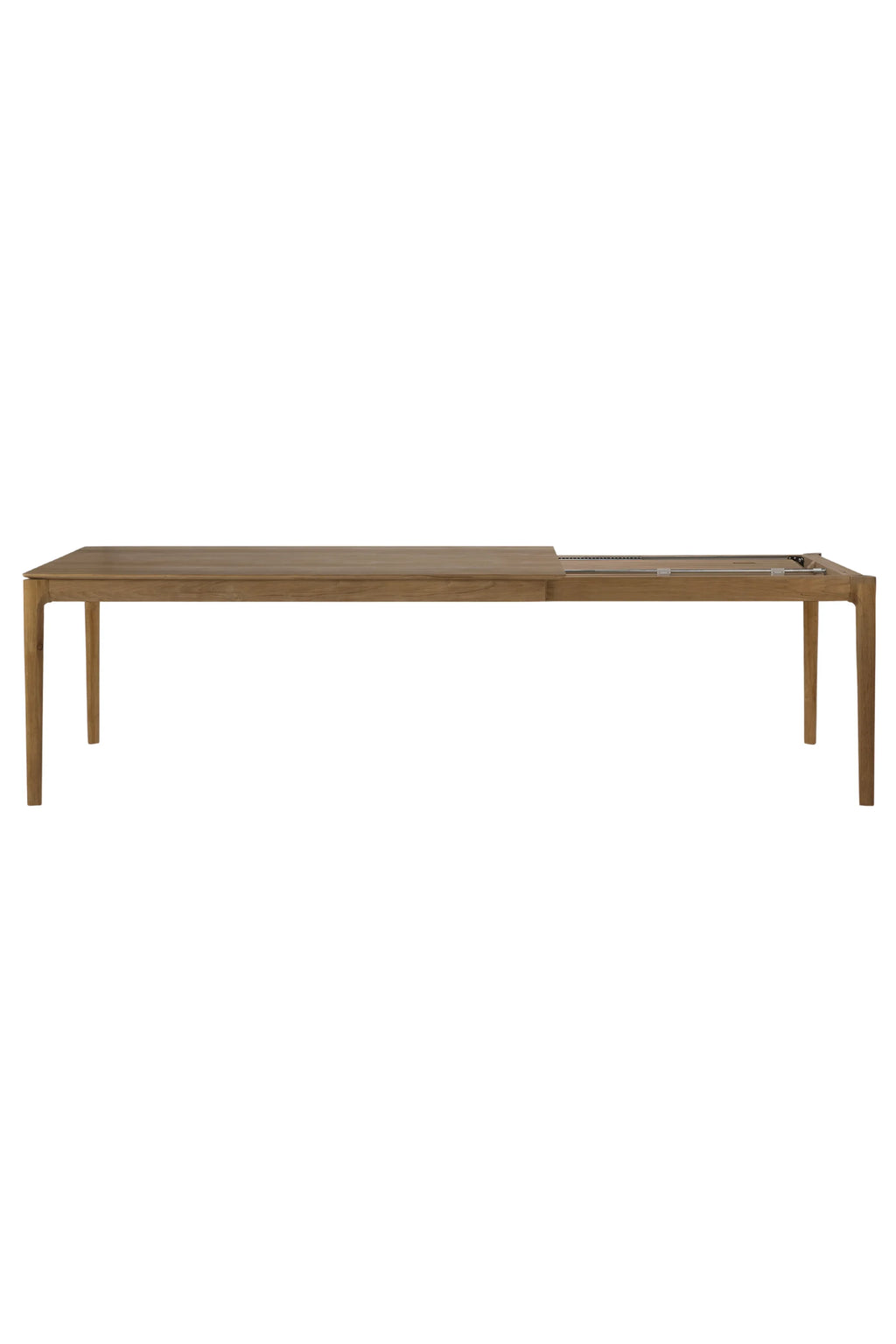 Ethnicraft Bok Extendable Dining Table, a sleek modern minimalist dining table crafted from natural solid oak wood with a warm, light brown finish and smooth grain.