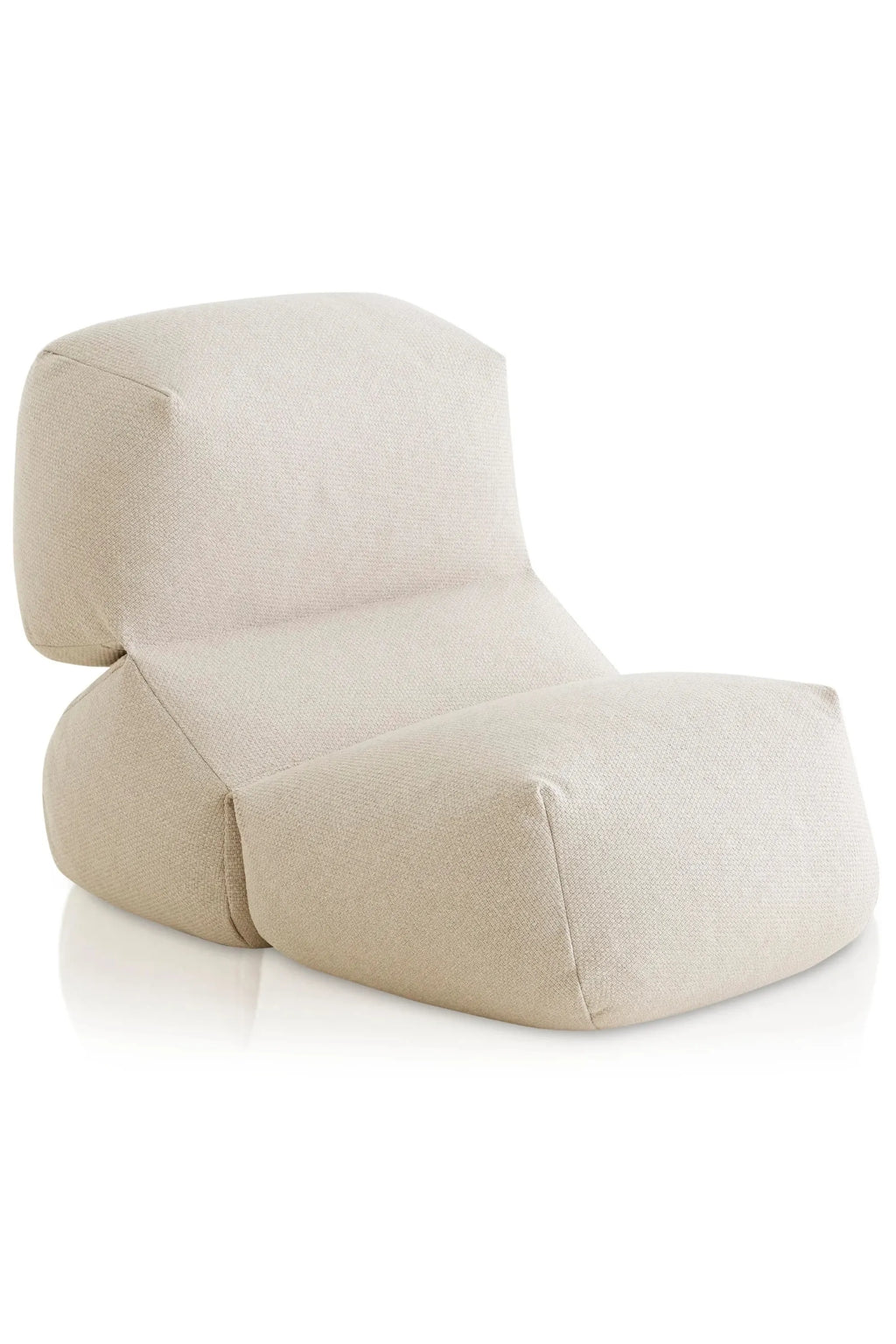 Gandia Blasco Grapy Outdoor Lounge Chair, a low-profile organic modern lounge chair upholstered in a durable, weather-resistant beige outdoor fabric with a textured weave and a relaxed, modular bean.