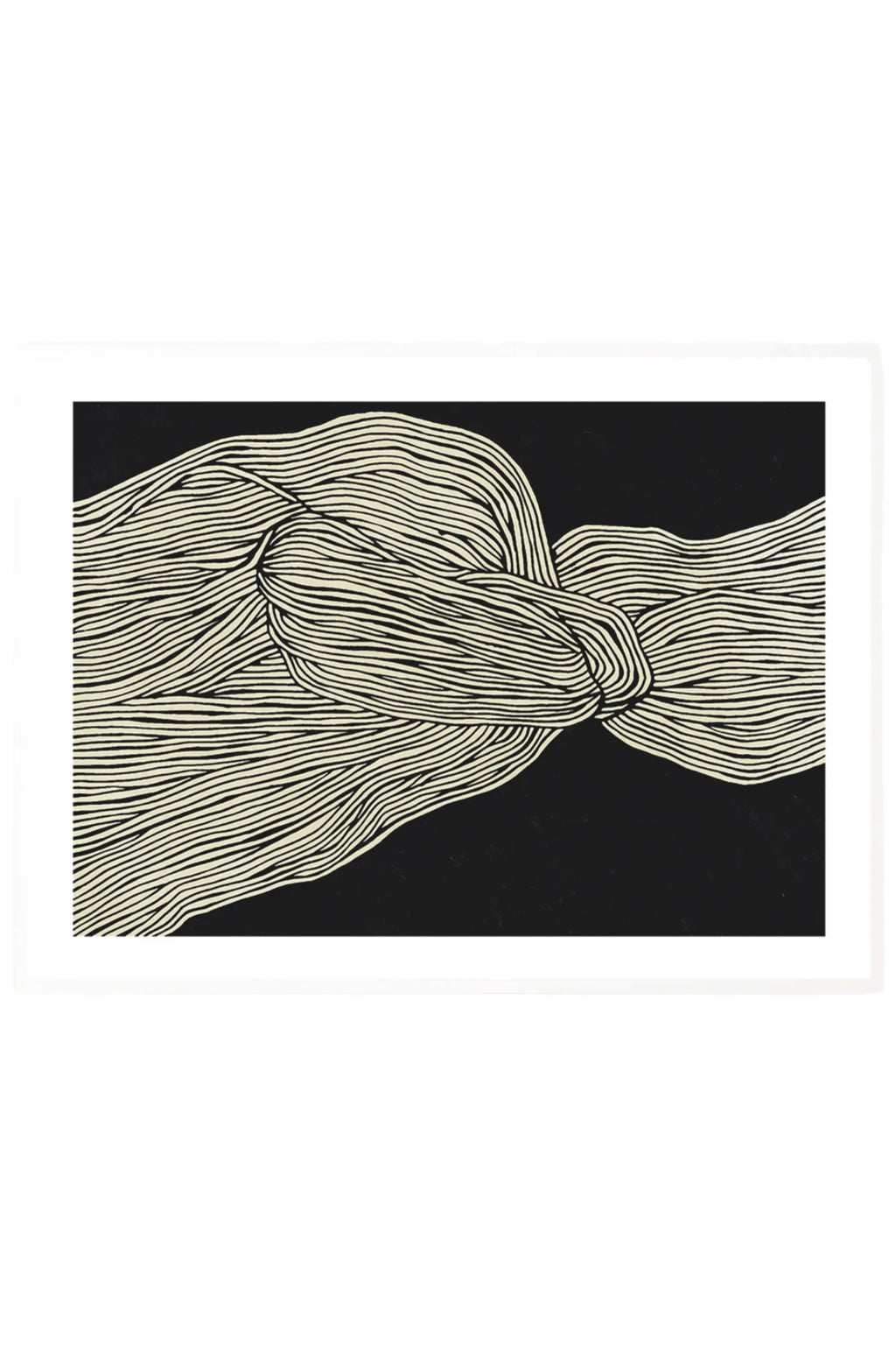 The Poster Club The Line No 12, an abstract art print featuring a captivating design of organic, flowing cream-colored lines against a rich matte black background, creating a minimalist and graphic aesthetic. This contemporary wall art is ideal for modern gallery walls, Scandinavian living rooms, or minimalist bedroom decor.