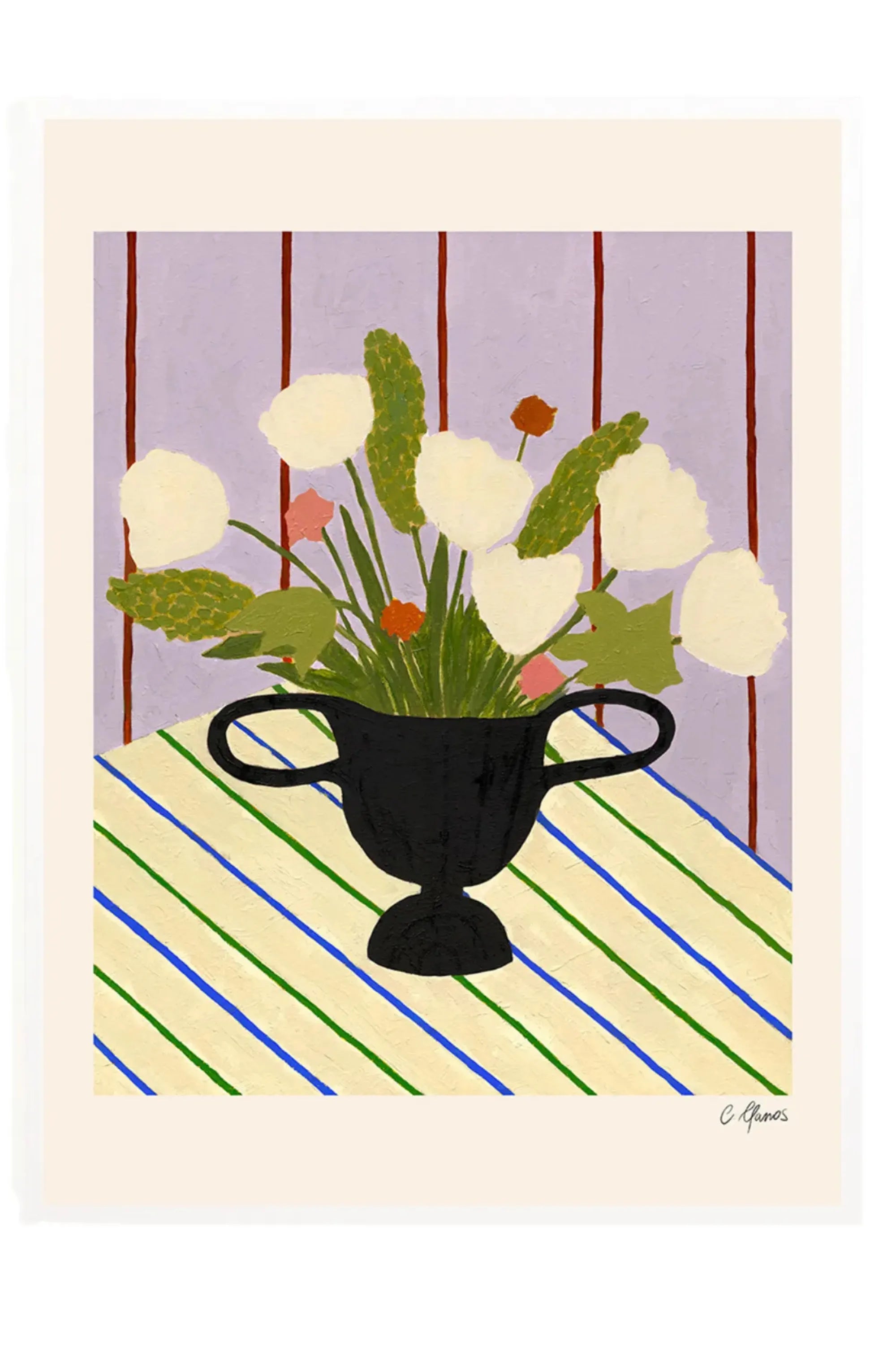 Flowers on Striped Cloth - Art Print - THAT COOL LIVING
