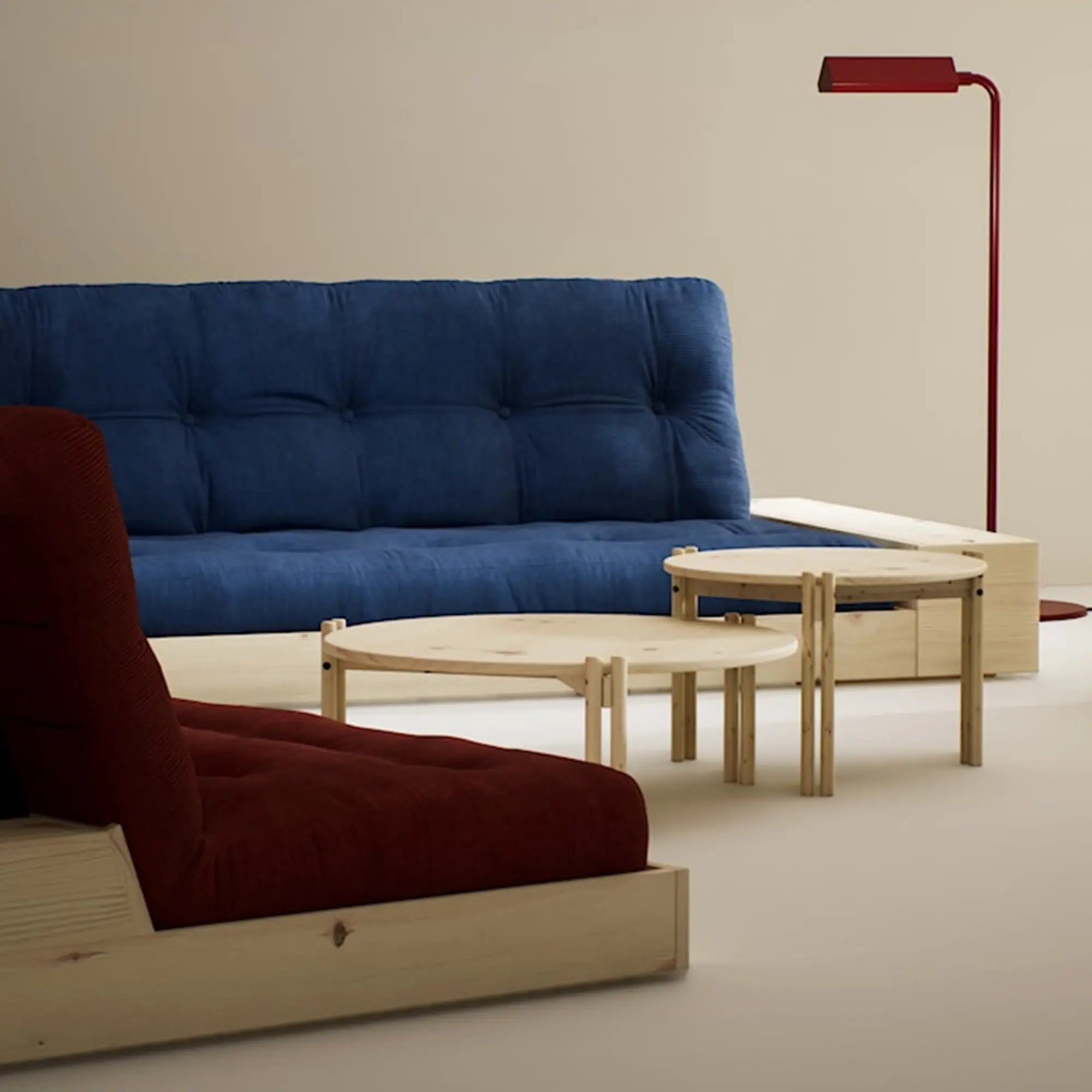 Modern low coffee table with rounded edges and minimalist style