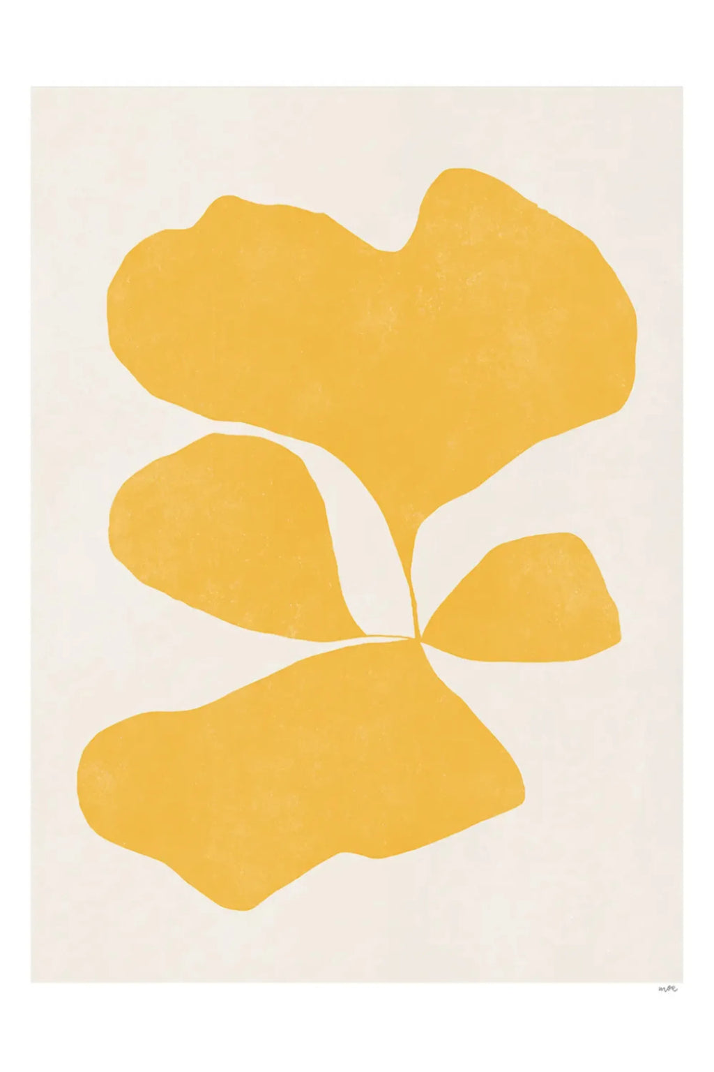 The Poster Club Botanik III, an organic modern abstract art print featuring warm yellow, painterly shapes with a subtle textured finish against a soft cream background. This minimalist Scandinavian poster showcases natural, leaf-like forms arranged vertically, creating a serene contemporary aesthetic. Ideal as wall art for living rooms, bedrooms, or part of a gallery wall.