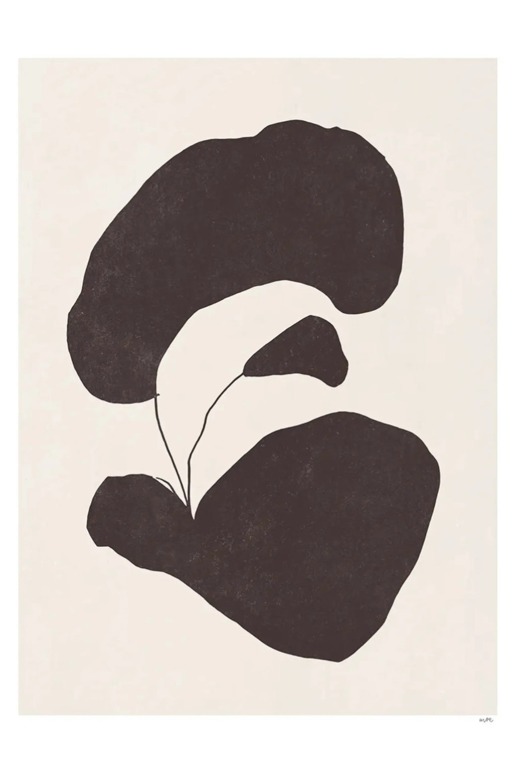 The Poster Club Botanik II, an abstract botanical art print featuring dark brown organic shapes with a subtle textured finish set against a warm beige background. This minimalist poster design in natural, earthy tones offers a contemporary aesthetic, perfect for organic modern or japandi living rooms, gallery walls, or shelf styling.