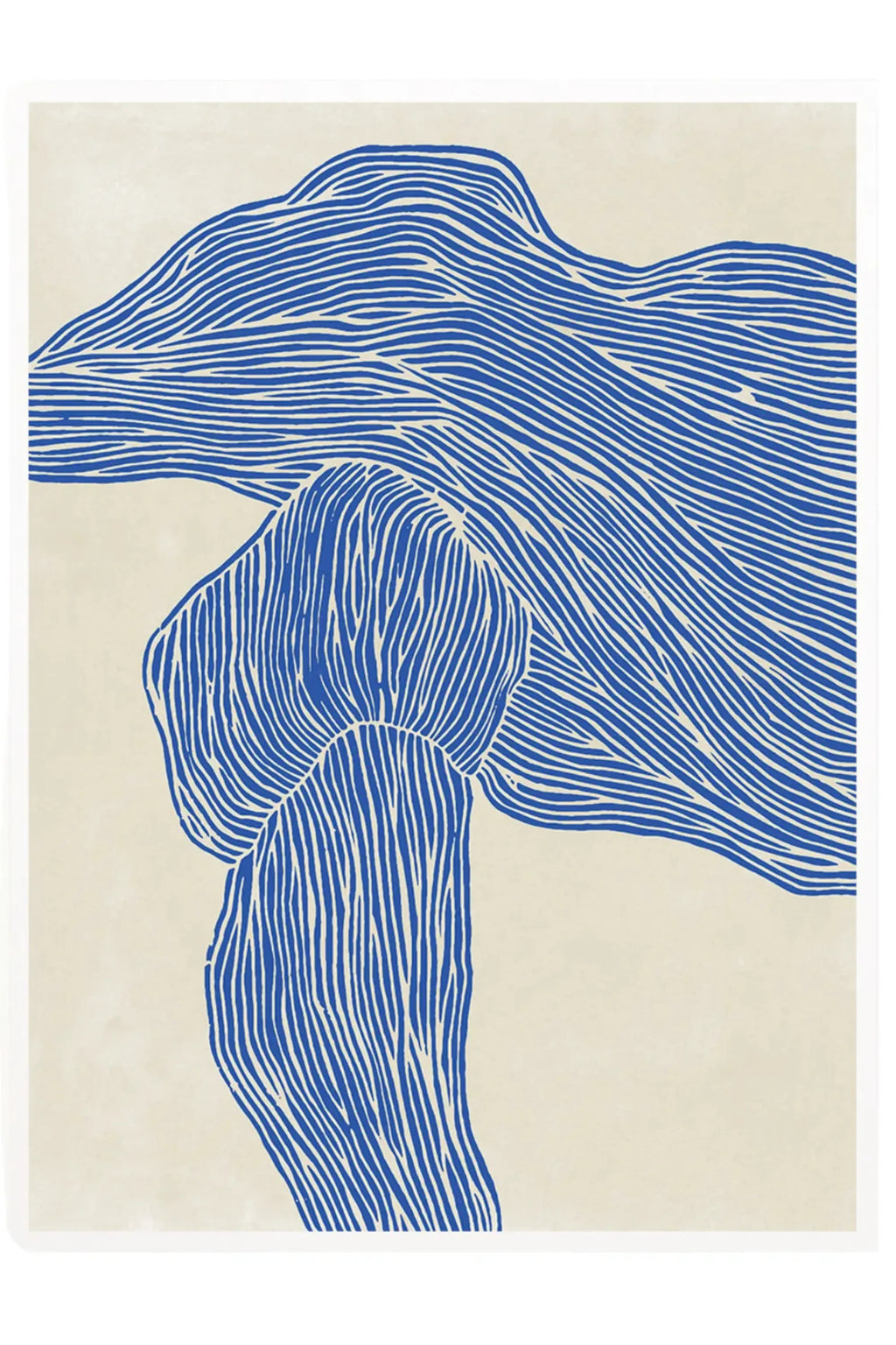 The Poster Club The Line – Navy, a minimalist abstract art print featuring bold, flowing navy blue lines forming an organic, wave-like composition against a soft cream background. This contemporary poster offers a serene and stylish touch, perfect as modern wall art for Scandinavian living rooms, japandi bedrooms, or a curated gallery wall.