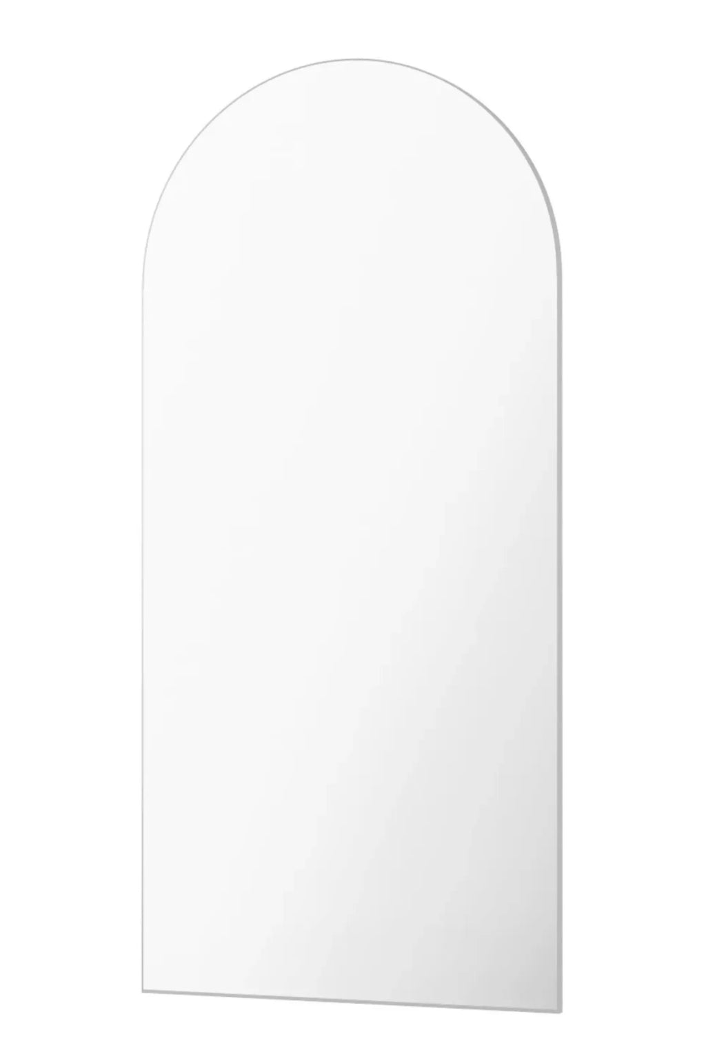 TCL Studios Arc Full Length Mirror, a modern minimalist frameless mirror with a sleek clear glass surface and an elegant arched top design.