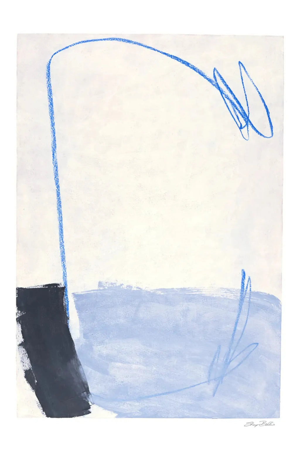 The Poster Club Kevät Saapuu, an abstract art print featuring a minimalist expressionist design on a cream background with a broad pale blue wash across the bottom.