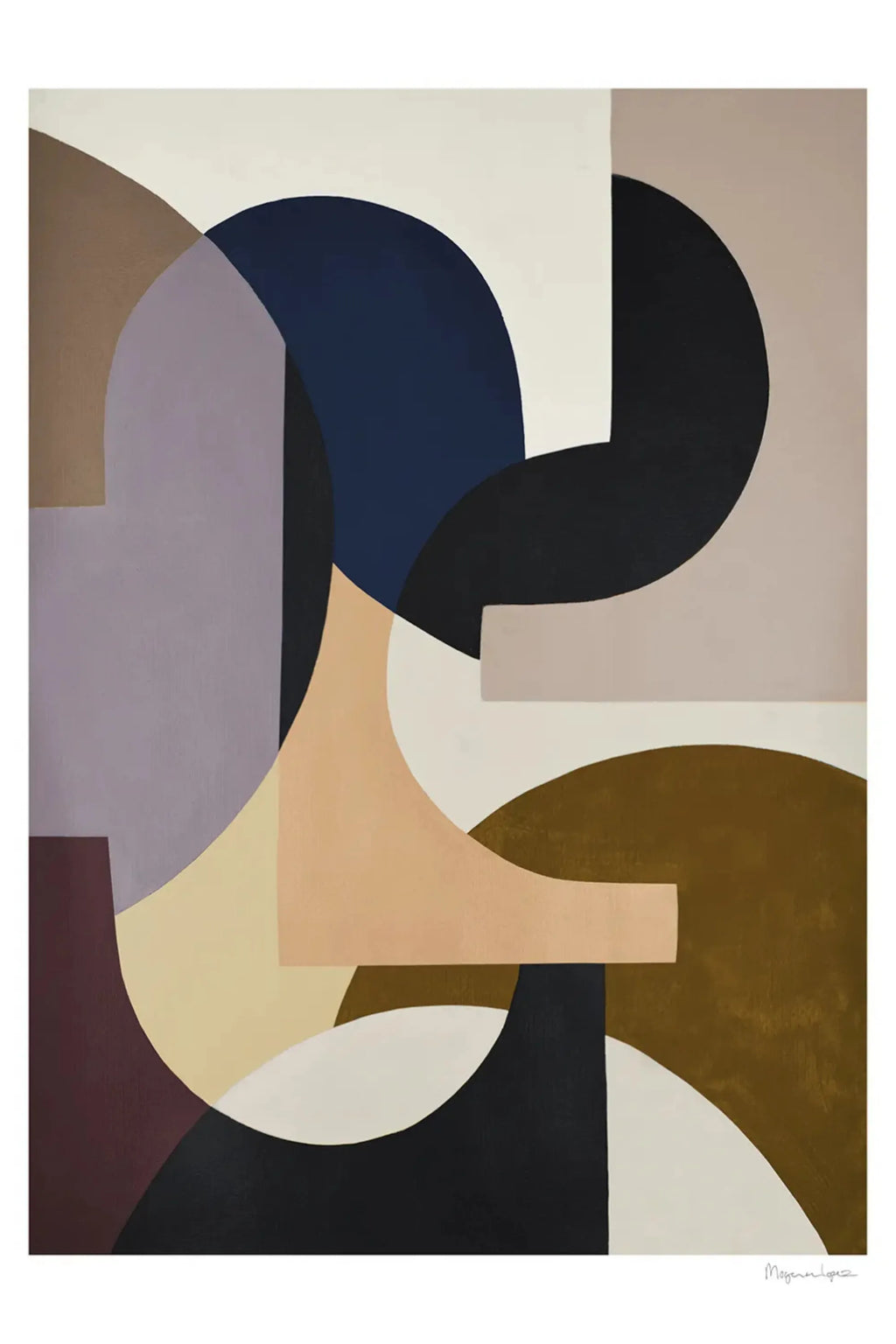 The Poster Club Rosa, a contemporary abstract art print showcasing a dynamic composition of organic geometric shapes and curved forms.
