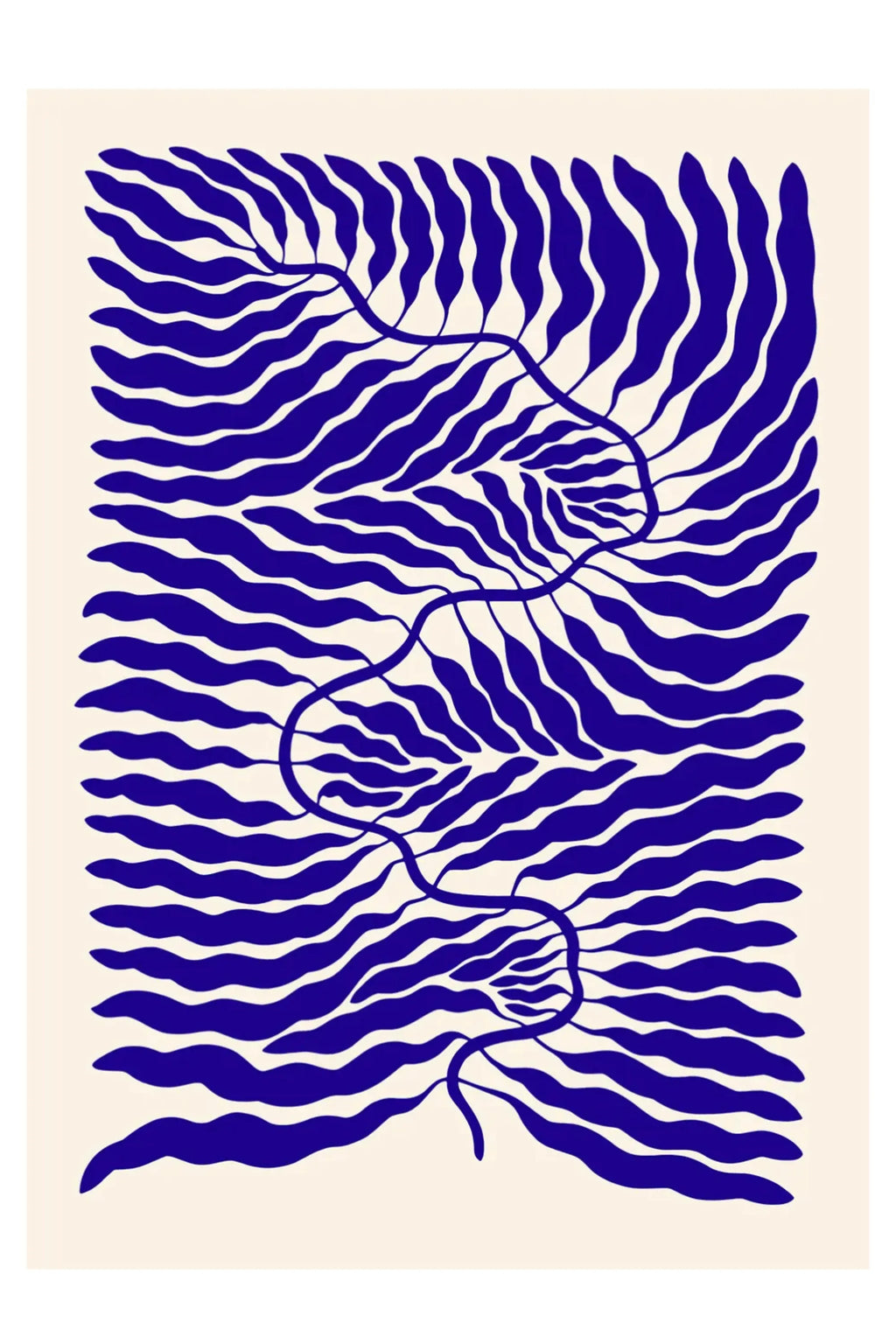 The Poster Club Little Blue, a modern abstract art print featuring bold, organic wave-like shapes in a vibrant royal blue against a soft off-white background.