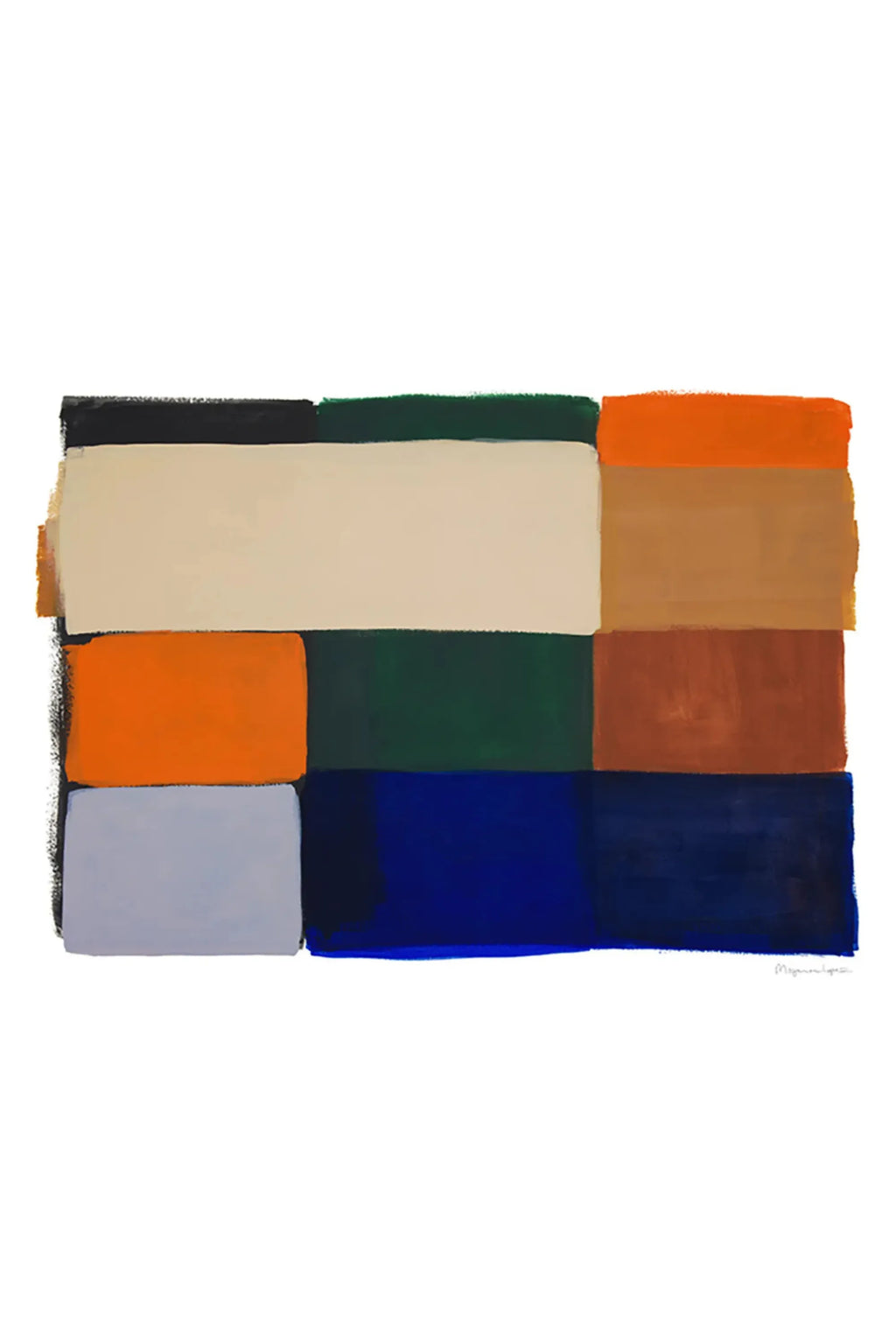 The Poster Club Colour Squares 01, a vibrant abstract art print showcasing a modern color block design with visible painterly brushstrokes in a rich palette of black, cream, vivid orange,.
