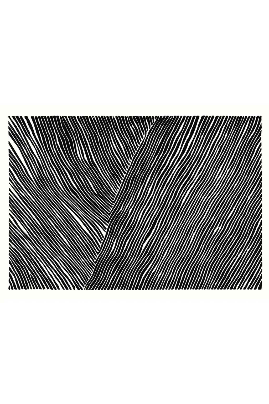 The Poster Club The Line no. 01, a striking minimalist abstract art print featuring a dynamic composition of hand-drawn black undulating lines against a clean white background, creating an organic, textured monochrome pattern. This contemporary graphic wall art is perfect for enhancing Scandinavian bedrooms, modern living rooms, or elegant gallery walls with its sophisticated black and white aesthetic.