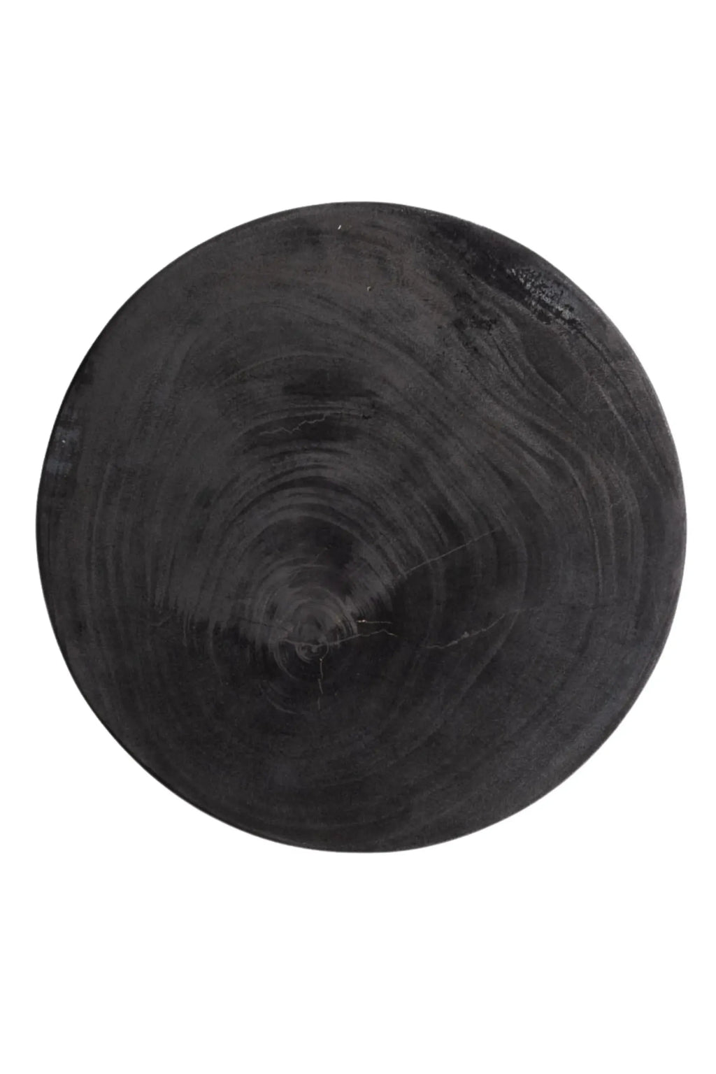 Detjer Stool S.A.S. 006, a solid black wood stool featuring a round, organic modern design with a matte black finish and visible natural wood grain texture.