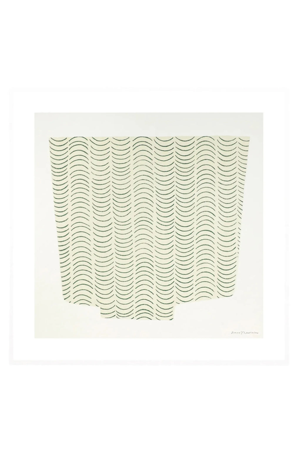 The Poster Club Something to Keep, a minimalist abstract art print featuring a repeating pattern of dark green wavy lines on an off-white background, creating a textured, organic modern design. This contemporary art print is perfect for Scandinavian gallery walls or adding subtle visual interest to a modern living room or bedroom.