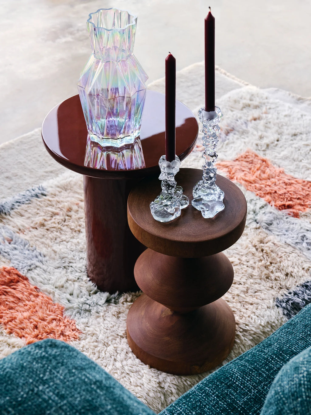 POLSPOTTEN Wooden Zig Zag, a sculptural organic modern side table crafted from solid dark brown wood with a smooth, polished finish and a distinctive stacked, rounded silhouette.