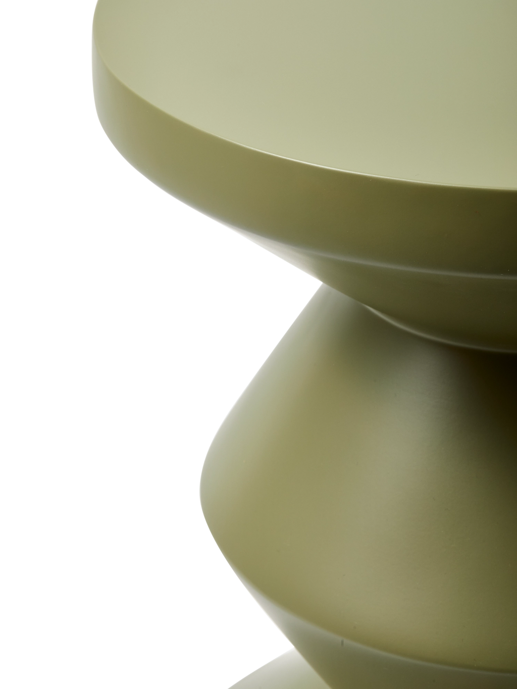 POLSPOTTEN Outdoor Zig Zag Stool, a sculptural matte olive green outdoor stool crafted from durable resin, featuring a distinctive contemporary zig-zag silhouette with a smooth finish.