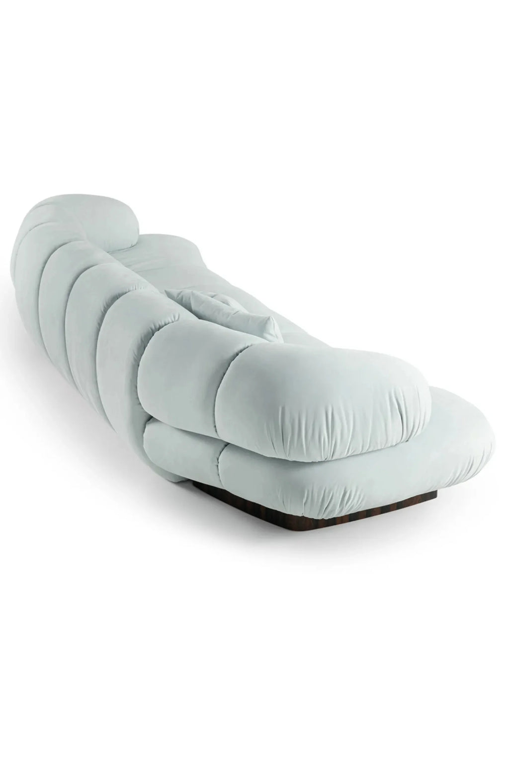 Hessentia Kiro Long Sofa, a pale aqua contemporary sofa upholstered in a plush, soft fabric with a deeply cushioned, segmented design, creating a distinctive organic, cloud-like silhouette.