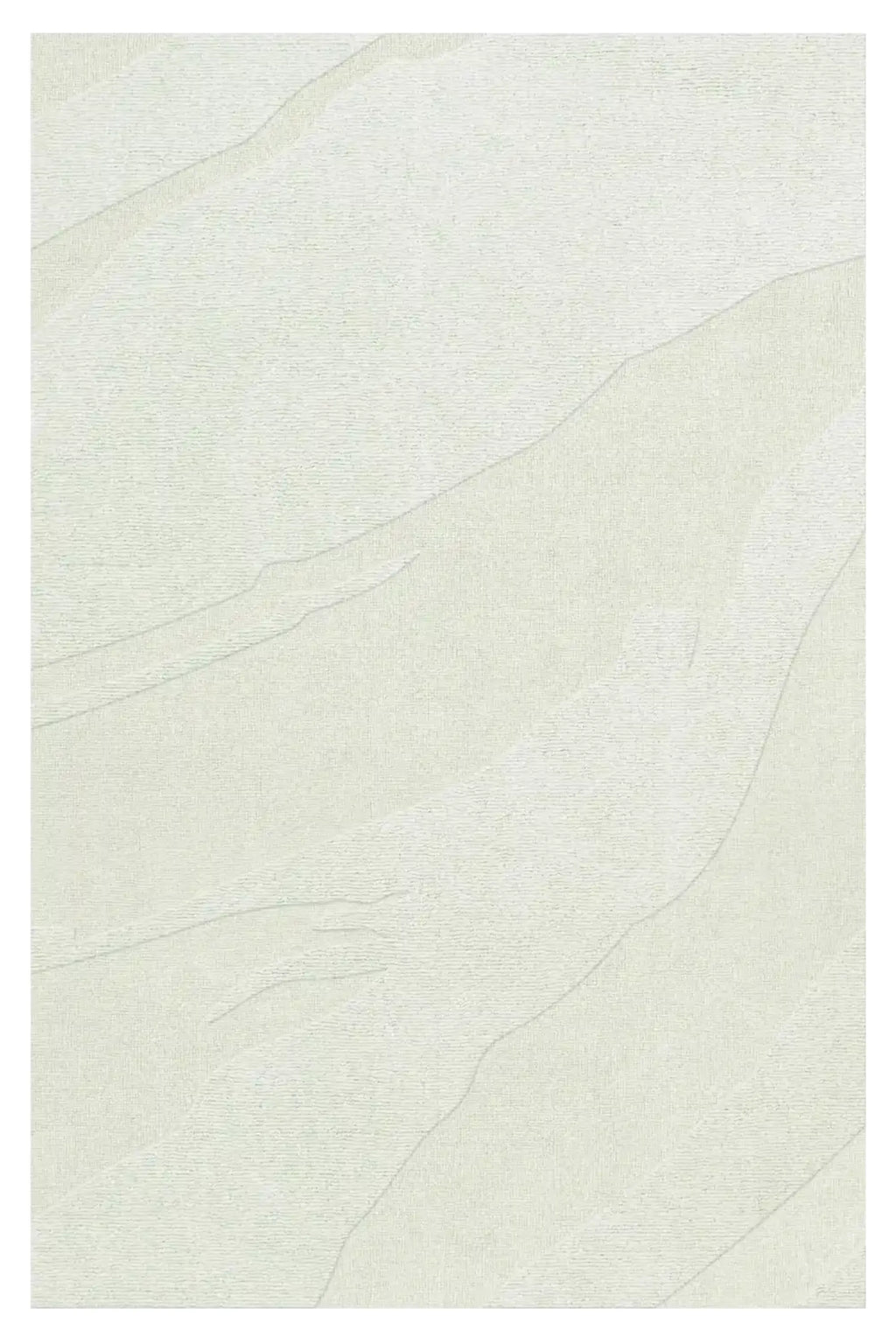 Layered Nami Wool Rug, a light cream-colored rectangular area rug with subtle wavy textured lines creating an organic pattern. Perfect for adding a soft, neutral, and cozy feel to a modern living r...