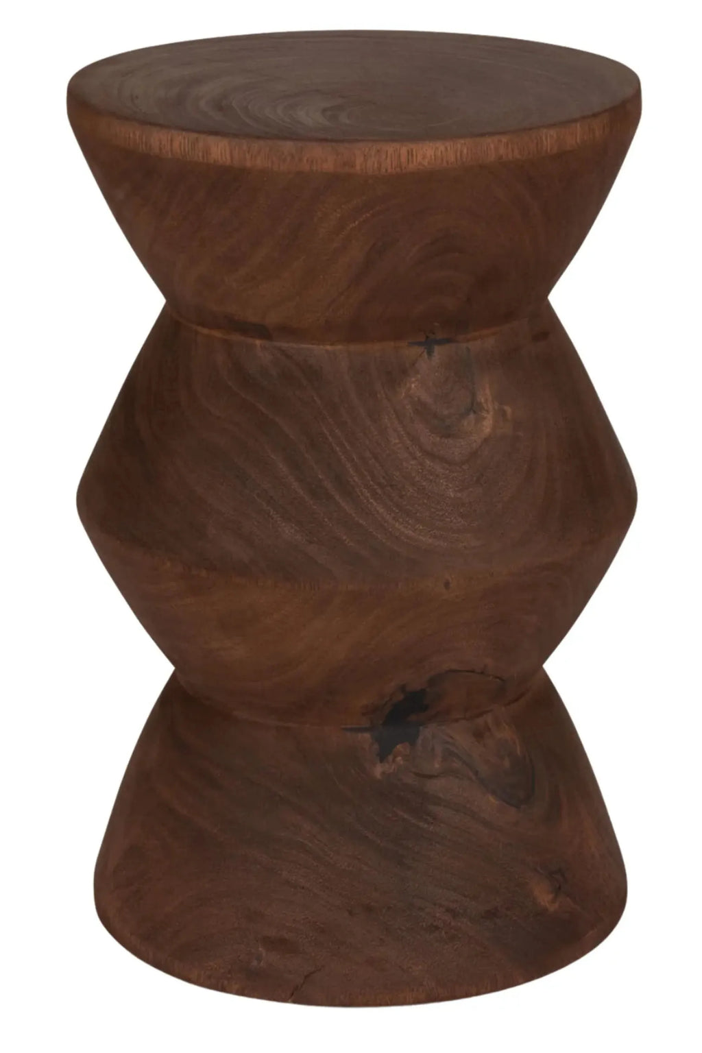 Detjer Stool S.A.S. 003, a rich dark brown solid wood stool crafted with an organic sculptural silhouette, showcasing deep natural wood grain and a smooth, polished finish.