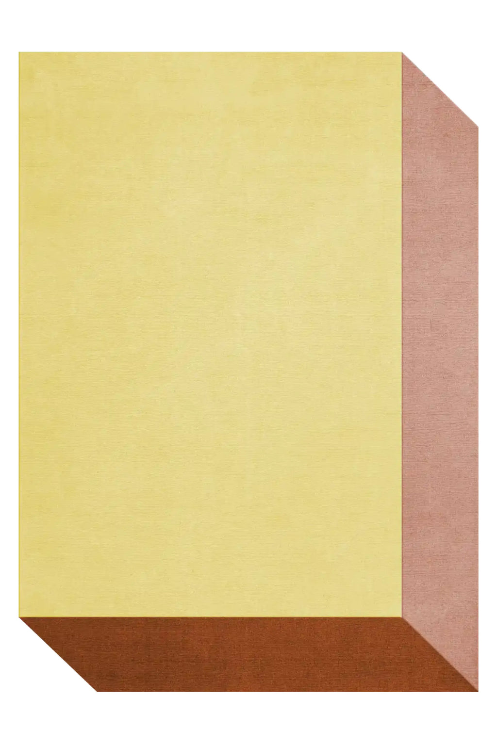 Layered Box Wool Rug, a modern rectangular rug featuring a pale yellow top surface and contrasting brown and pinkish-brown sides, creating a 3D box illusion. Perfect for adding a contemporary accen...