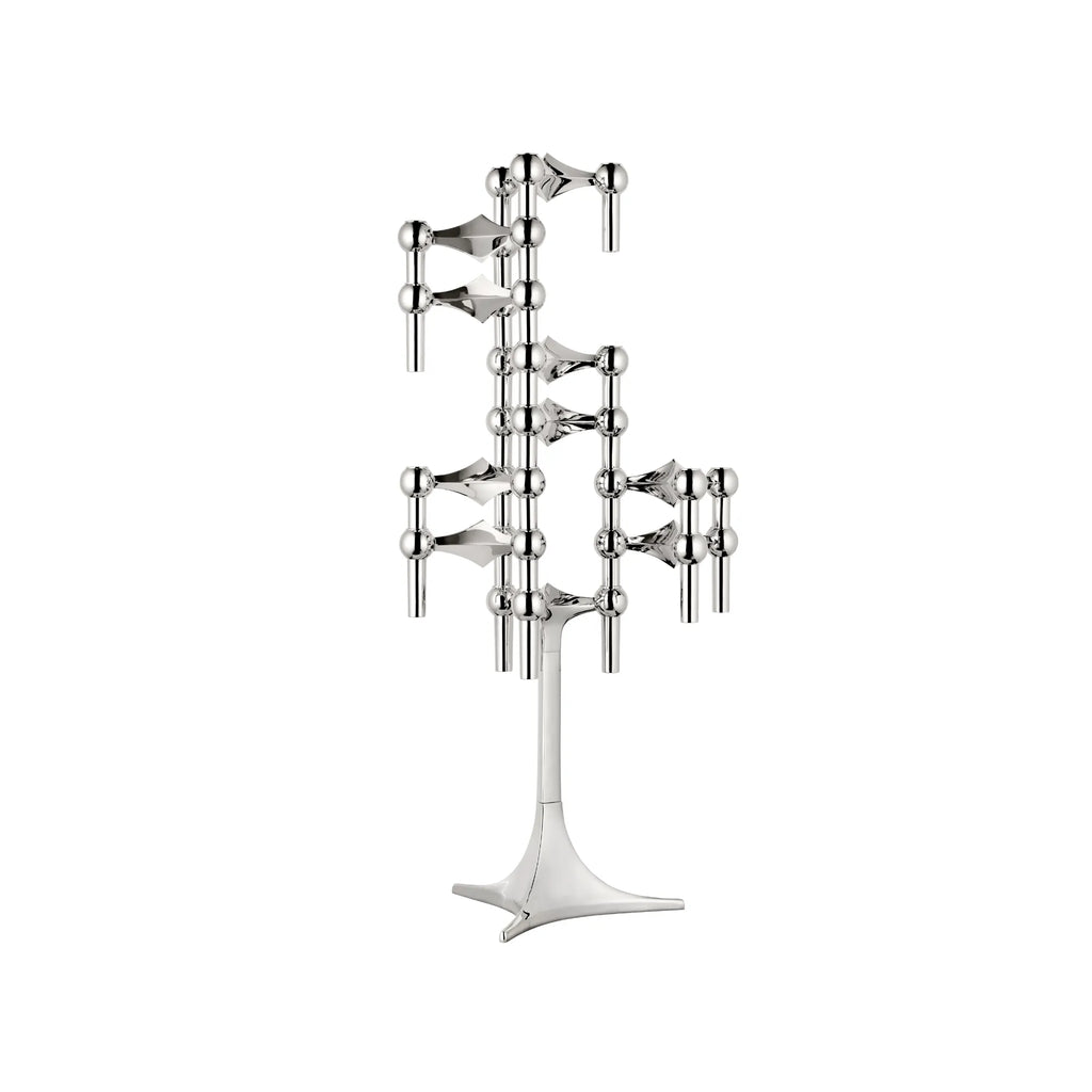 Stoff Nagel Modular Candle Holder - Chrome - Configuration 3, an iconic mid-century modern design classic crafted from polished chrome-plated metal with a brilliant silver finish.