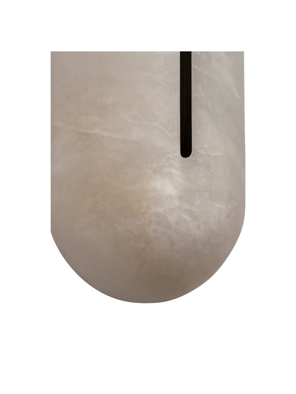 CTO Lighting Hepworth Tall Wall Light, a modern minimalist alabaster wall sconce featuring a smooth, translucent cream-colored natural stone body with subtle organic veining and a distinctive rounded U-shaped base. A sleek dark bronze vertical detail adds a contemporary contrast to the elegant tall form. This luxury lighting fixture is perfect for sophisticated living room accent lighting, bedroom walls, or an upscale hallway.