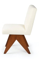Chair with wooden legs and white upholstered seat and backrest on a white background