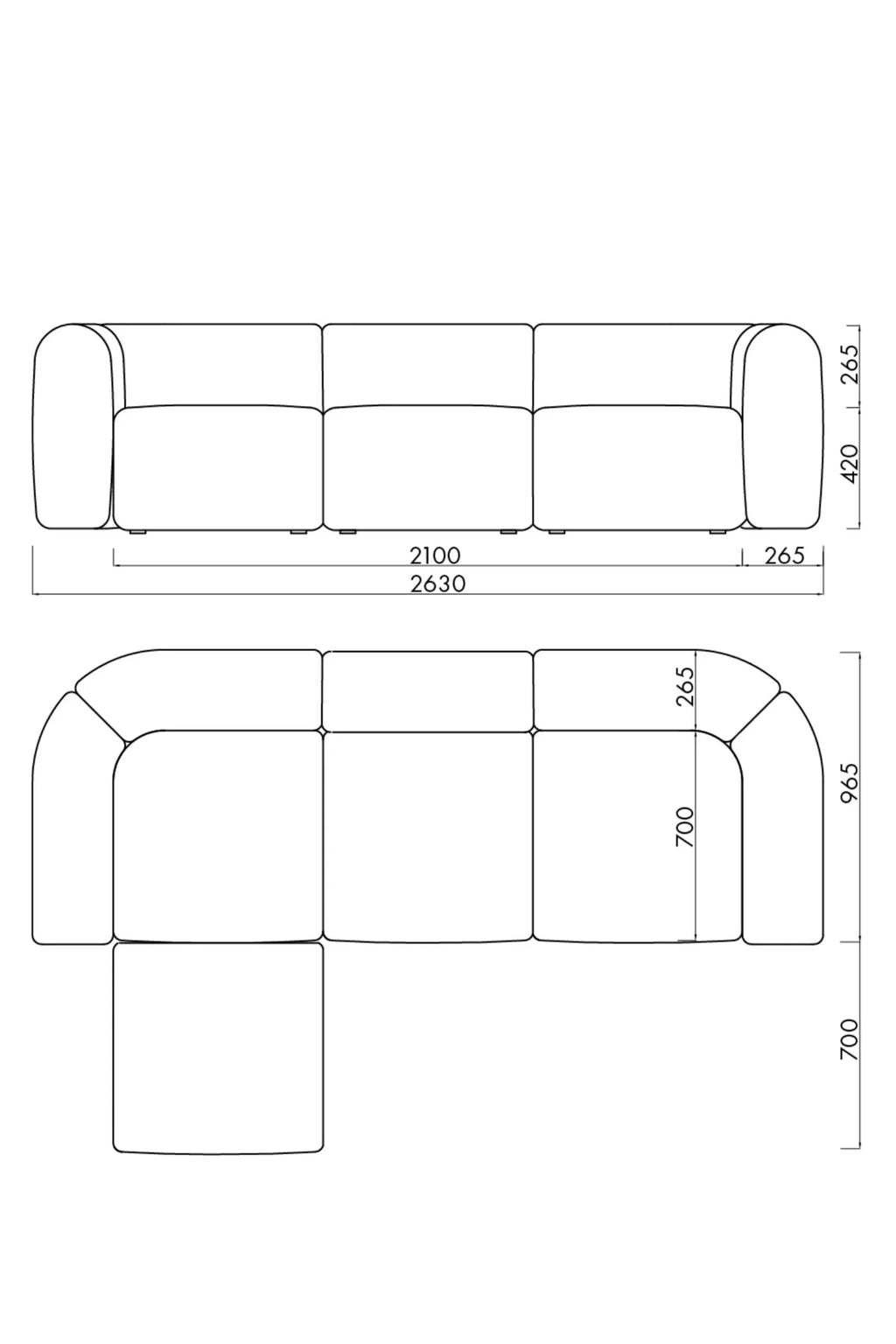 noo.ma Flom Corner Sofa, a modern minimalist L-shaped modular sectional sofa featuring a distinct organic profile with generously rounded armrests and backrests, offering deep seating.