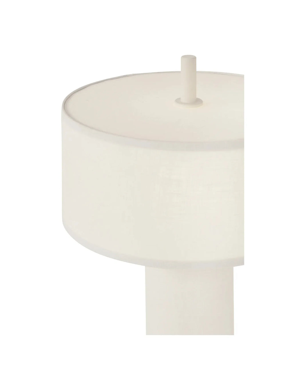 New Works Margin Portable Table Lamp, shown in close-up, features a subtle off-white fabric shade with a clean, modern design. A premium minimalist lighting solution for any setting.