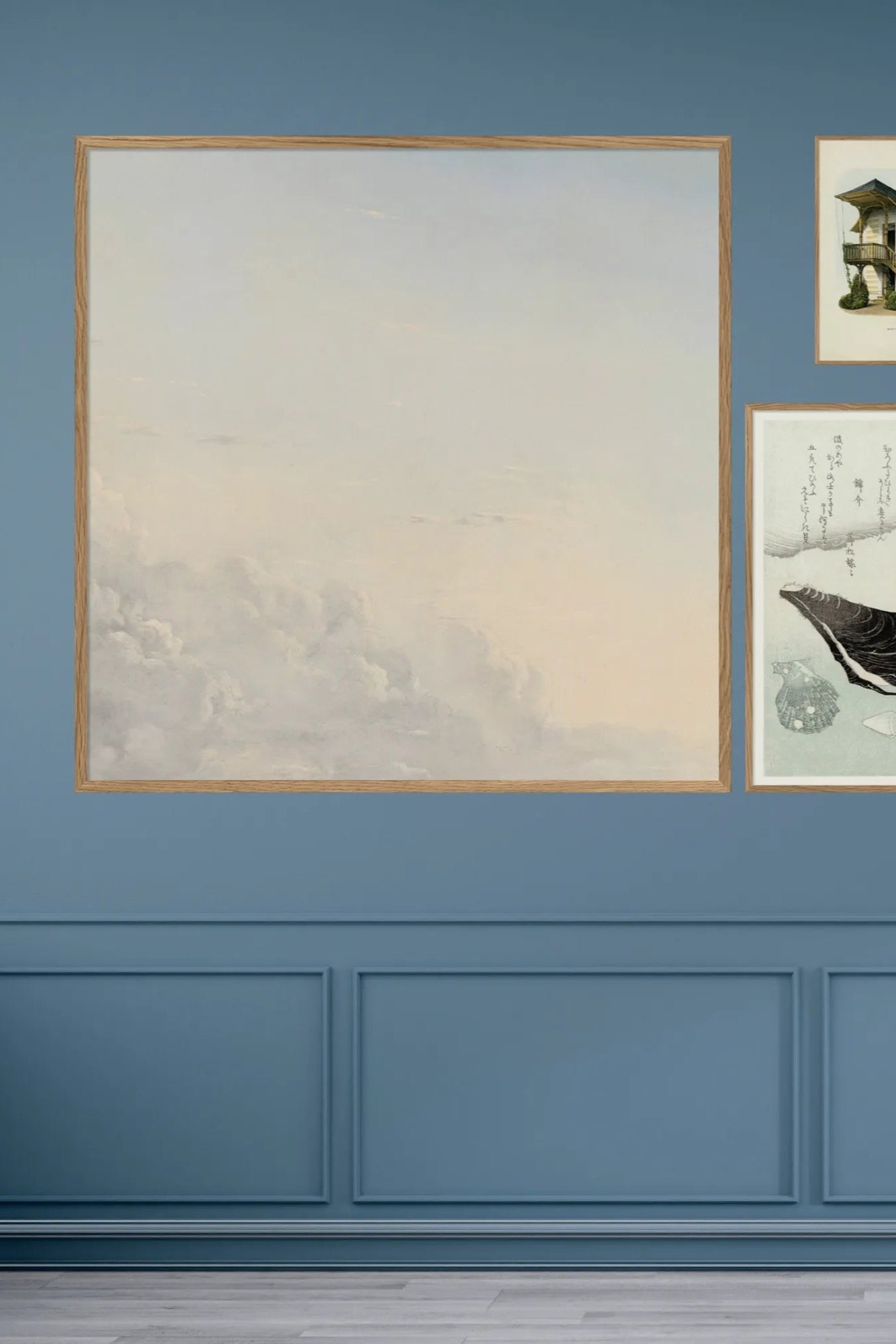 Clouds II art piece bringing a sense of calm and serenity to a stylish dining room