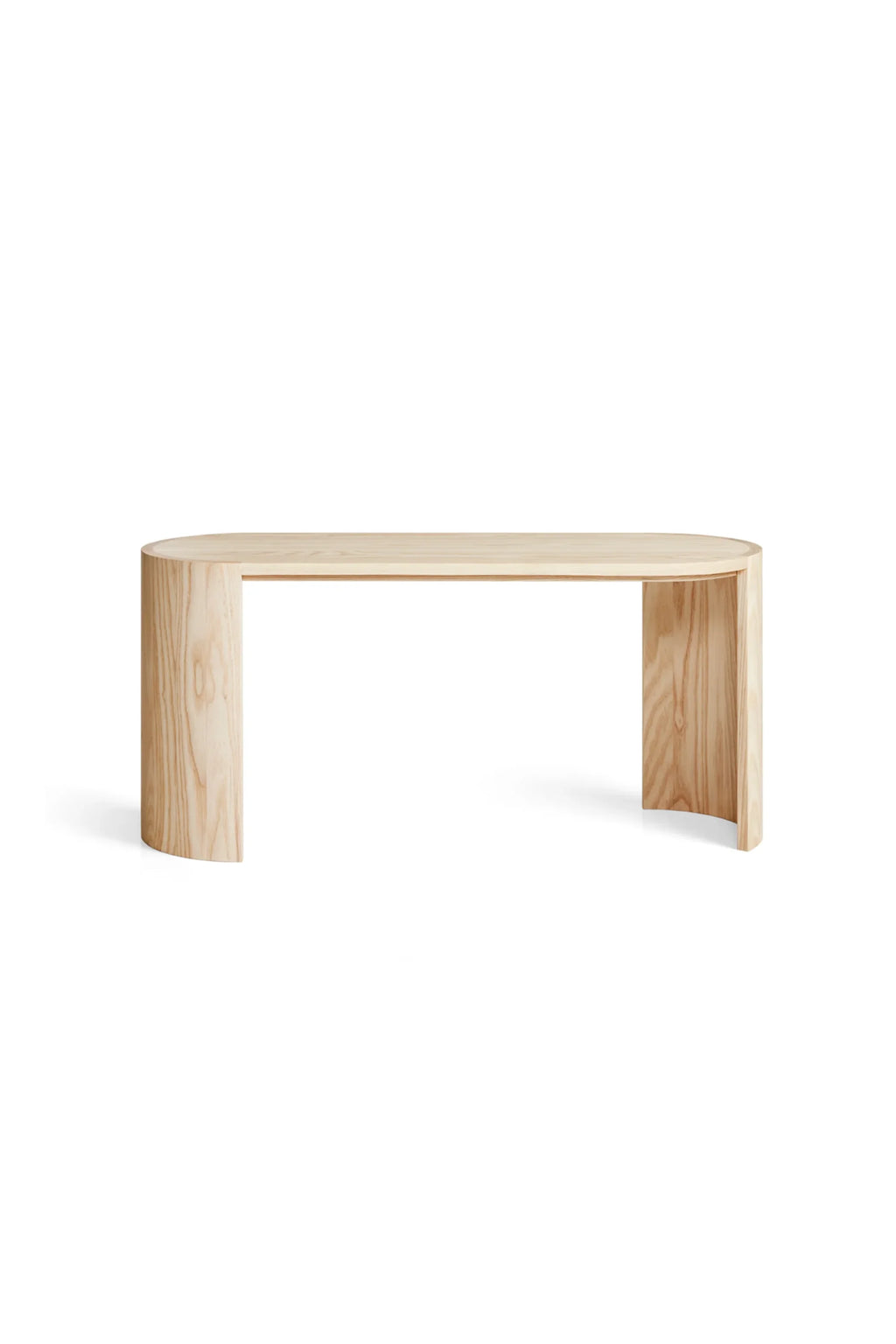 Made by Choice Airisto Bench, a contemporary wooden bench crafted from light ash wood with a smooth, curved design and natural grain, displayed on a clean white background.
