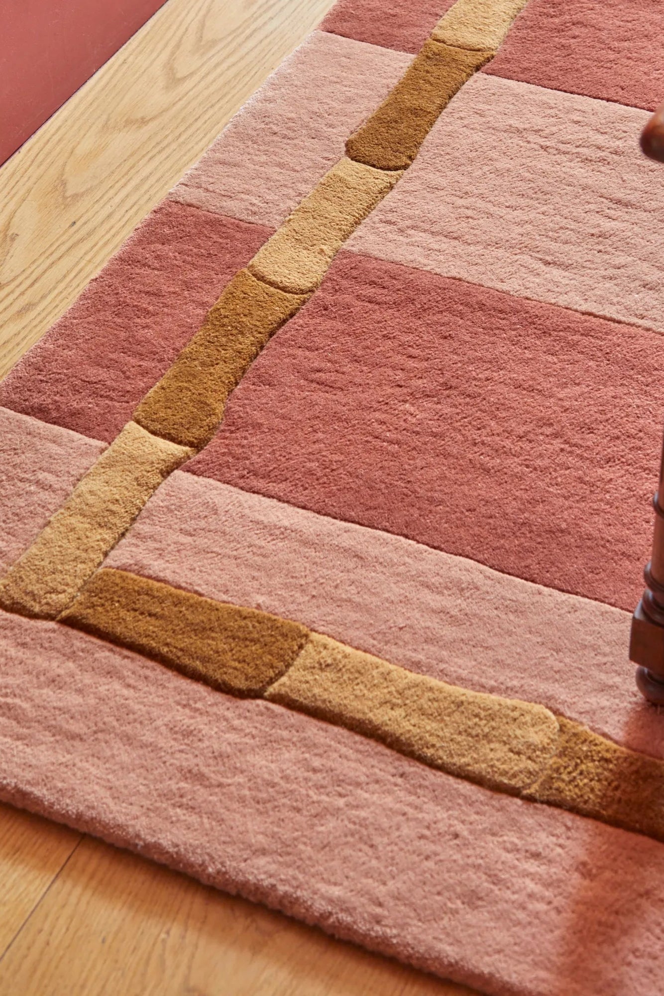 Close-up of Bamboo Stripe Wool Rug with intricate hand-knotted details